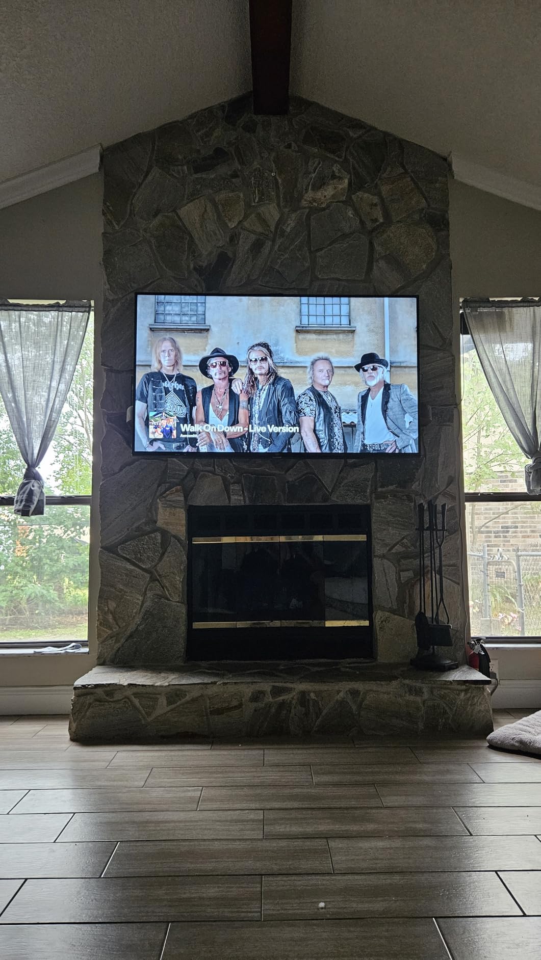 Motorized Fireplace TV Wall Mount for 32 to 75 inch Screens up to 88 lbs, Drop Down TV Mount Height-Adjustable, Black customer photo 1