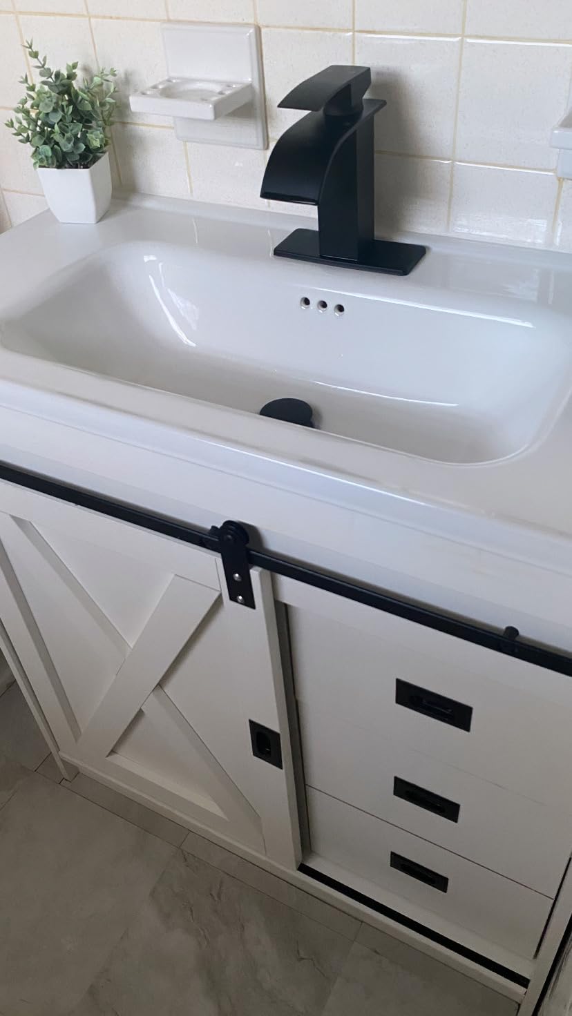 Matte Black Bathroom Faucets, Waterfall Bathroom Sink Faucet Modern Single Handle Bathroom Faucet 1 or 3 Hole, RV Mixer Tap Vanity Faucet - Includes Pop-up Drain Supply Hoses Deck Plate customer photo 2