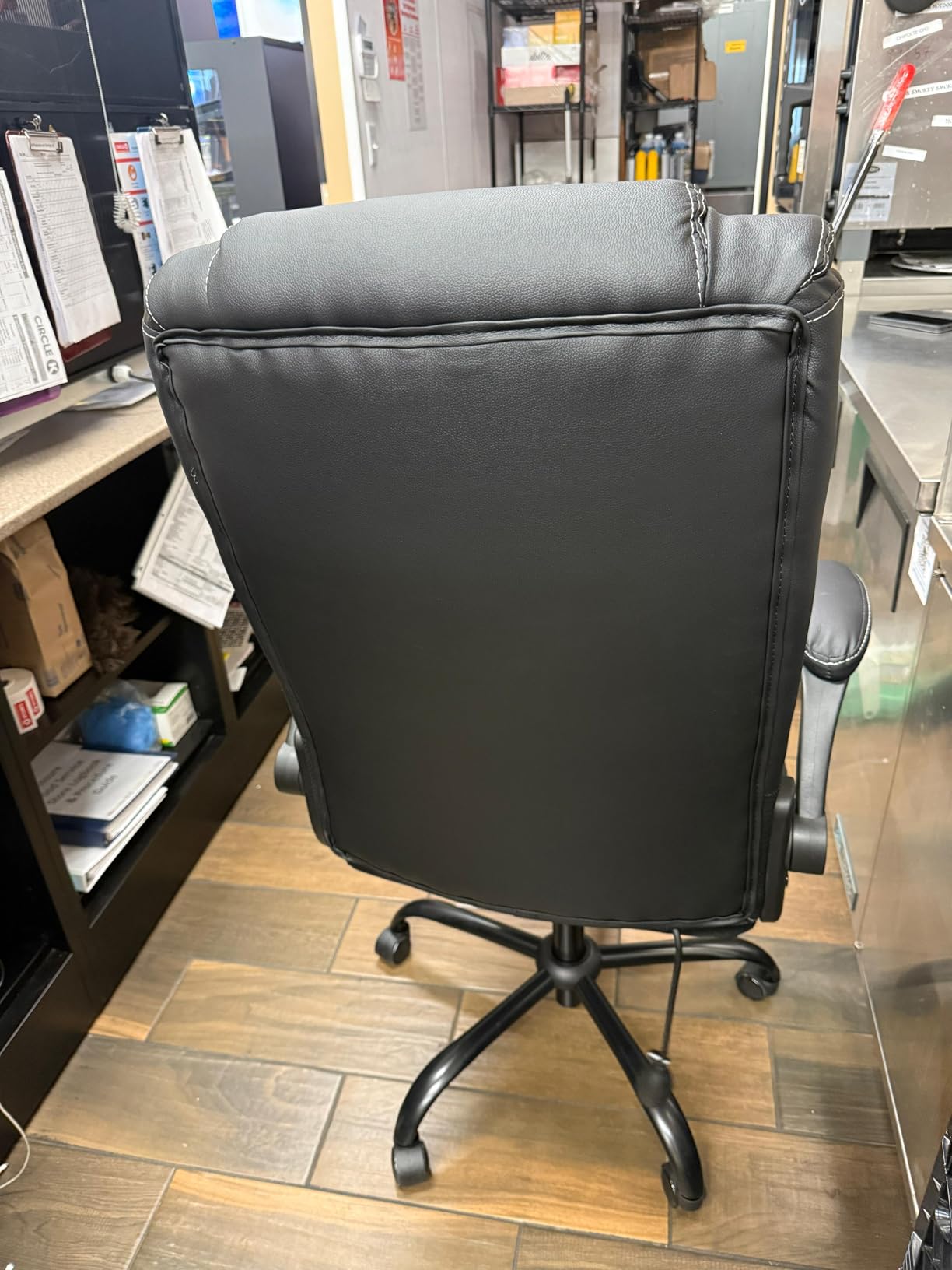 BESTFAIR Ergonomic Office Chair - Desk Computer Chair Leather High Back Executive Chairs with Adjustable Lumbar Support and Flip Up Arms Rocking Black customer photo 1