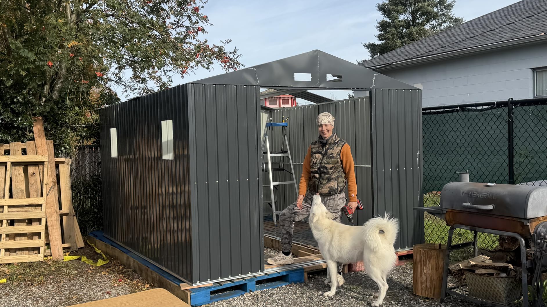 Breezz 10x12 FT Outdoor Storage Shed with Skylight Roof Panels, Metal Garden Tool Shed with Lockable Doors and Windows, Large Utility Shed for Patio Backyard Storage, Brown customer photo 2