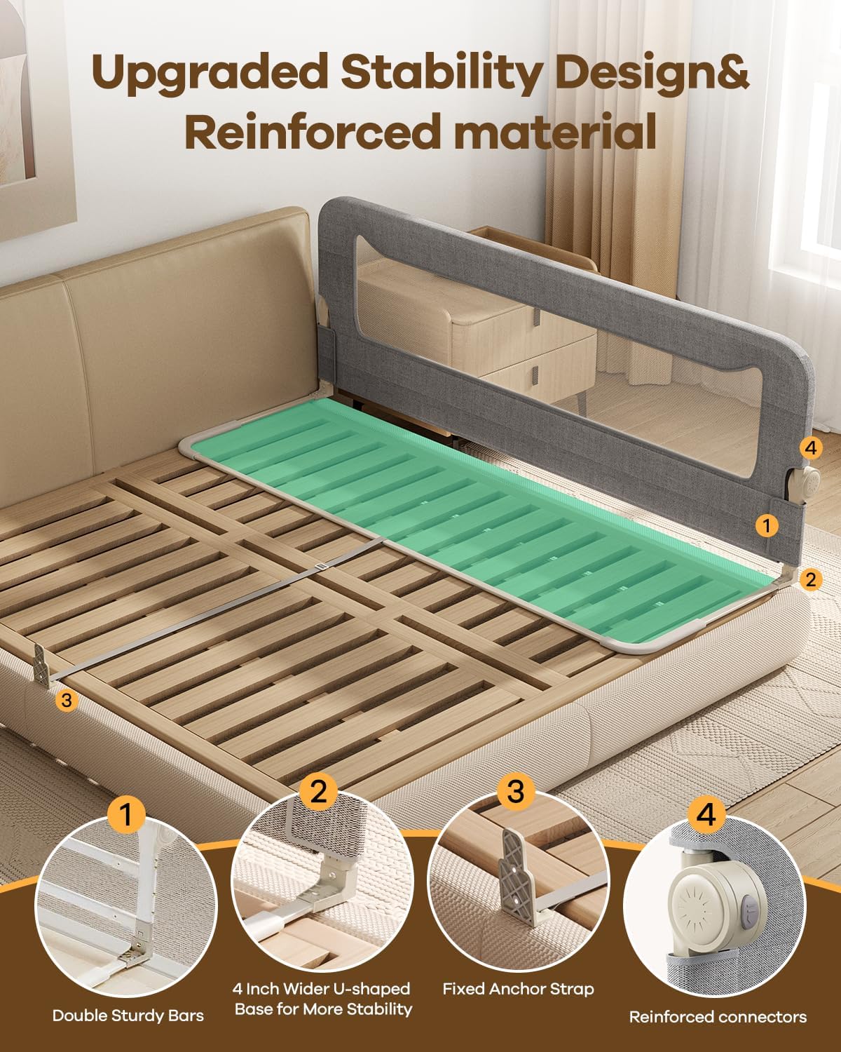 Foldable Bed Rail for Toddlers, 71in Reinforced Carbon Steel Frame&Connectors, Breathable Cationic Fabric - Safety Toddler Bed Rails for Queen, King, Twin, Full, No-Tool Setup. customer photo 2
