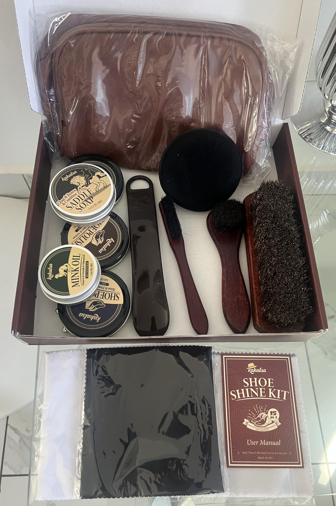 Shoe Shine Kit, Mens Gifts Ideas - 15PCS Shoe Polish Kit with Saddle Soap, Mink Oil, 3 Shoe Polishes, 3 Shoe Brushes and more customer photo 1