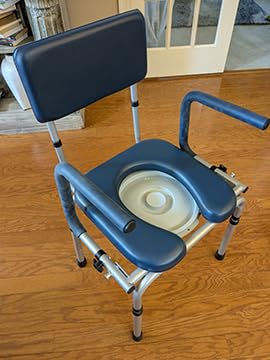 Drop Arm Bedside Commode, Commode Toilet with Padded Seat and Backrest, 300lbs Capacity, 6.3QT Removable Bucket and Splash Guard, Adjustable Height Portable Toilet for Adults, Blue customer photo 2