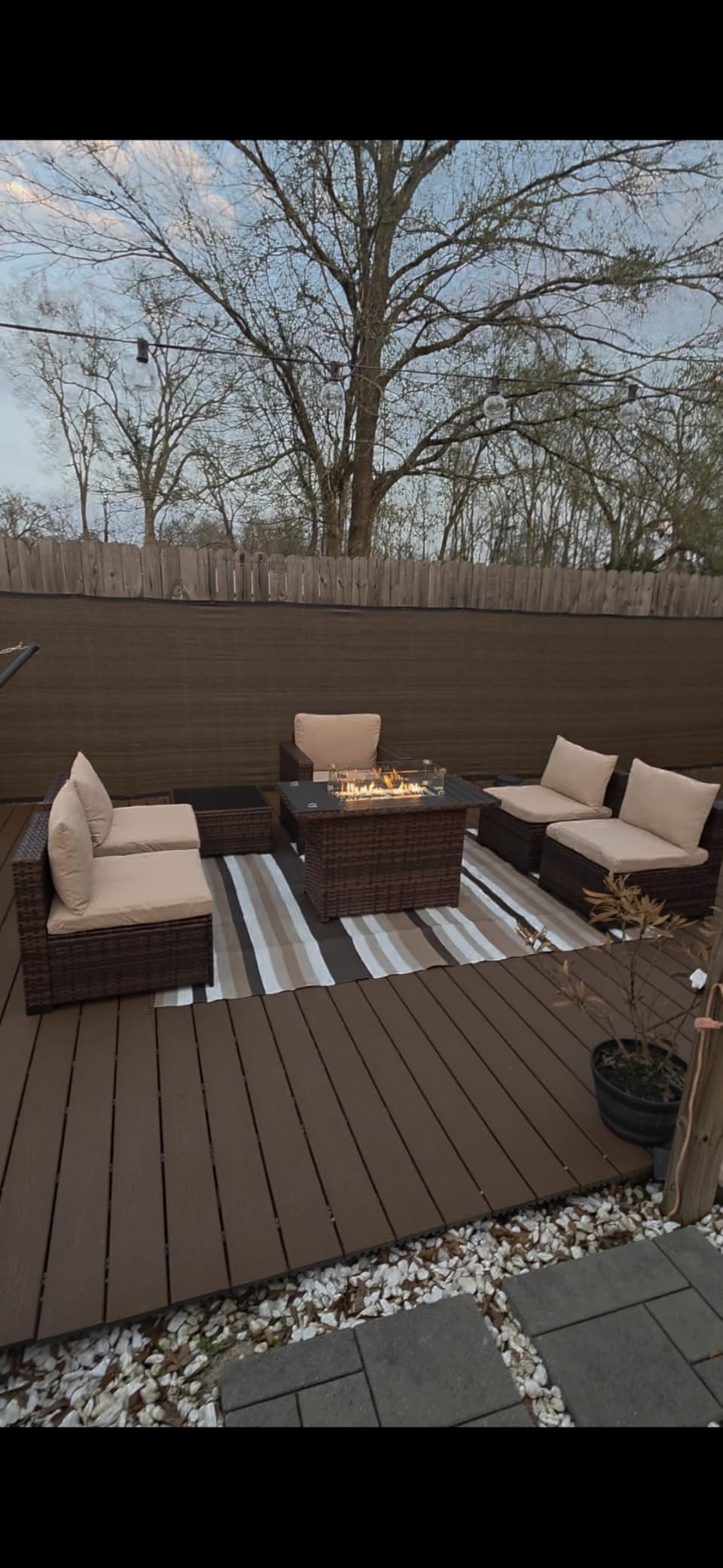 UDPATIO Furniture Set with Fire Pit Table, 8 Piece Sectional Sofas, All-Weather Wicker Conversation for Garden, Backyard, Navy Blue customer photo 2