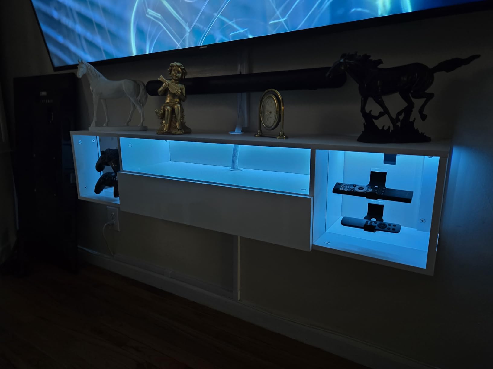 SogesPower Floating TV Stand Wall Mounted with Lights,LED TV Stand Floating Entertainment Center with Storage for Bedroom Living Room,Modern Floating Shelf for Under TV, Black 55inch customer photo 2