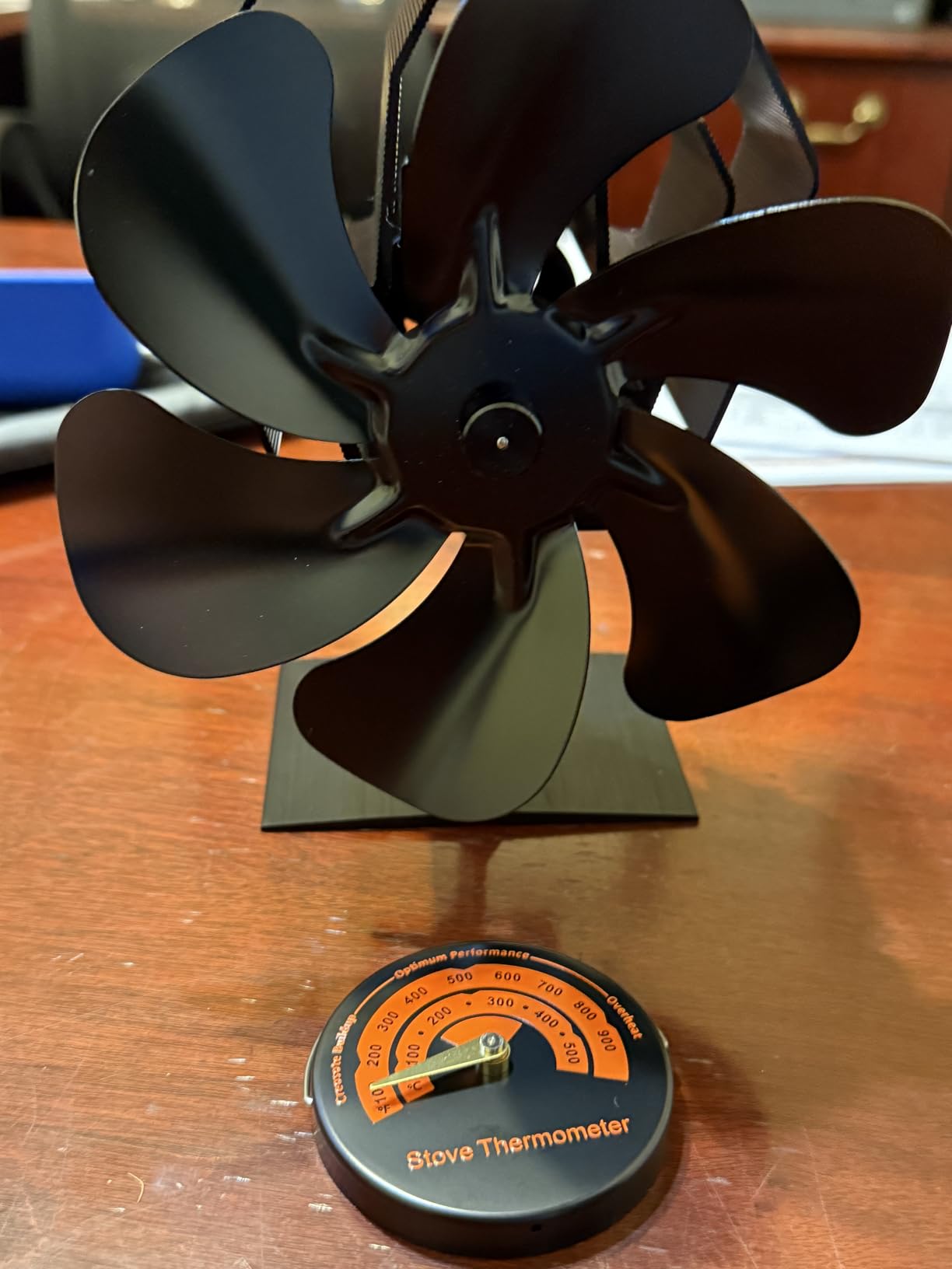 Wood Stove Fan Heat Powered, 6-Blade Thermoelectric Non-Electric Silent Operation Aluminum Fireplace Fan With Bracket Fixed On Propane Heater For Pellet Stoves Camping/Picnics/Indoor/Outdoor Black customer photo 1