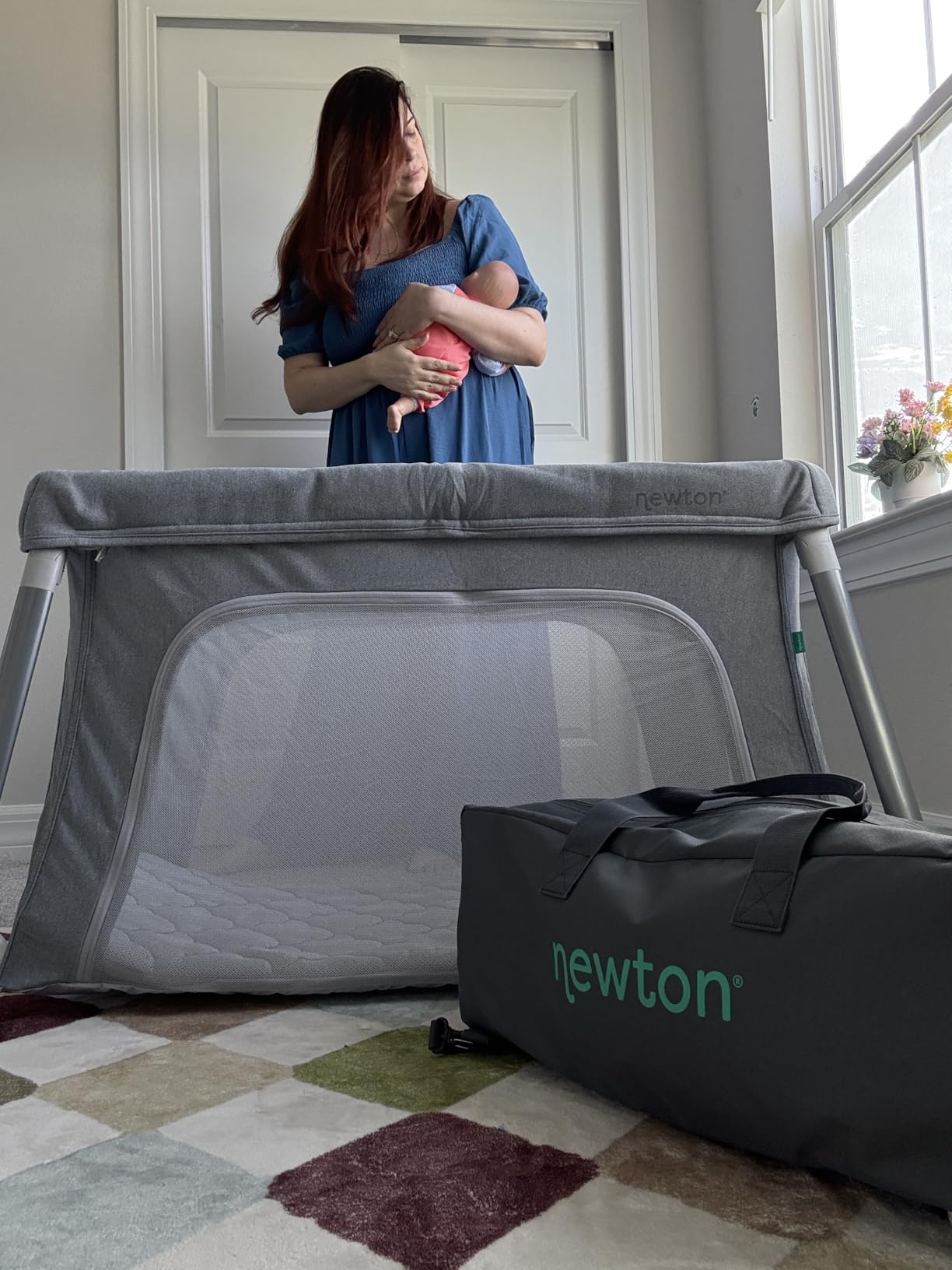 Newton Baby Compact Travel Crib & Play Yard | Breathable & Washable Mattress, Foldable Carry-On Size, Backpack Straps, Sand customer photo 2