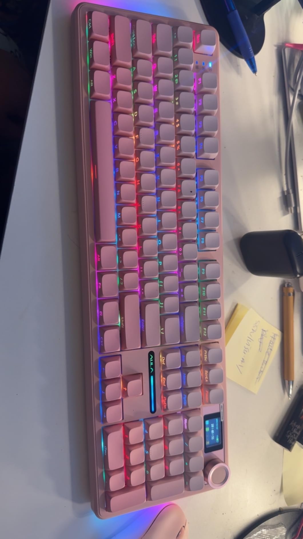 AULA F108 PRO - Wireless Mechanical Keyboard with Screen & Knob,Full Size Keyboard with 8000mAh Battery,Pre-lubed Switches,Side Printed PBT Keycaps,RGB Backlit Hot Swappable Custom Pink Keyboards customer photo 2
