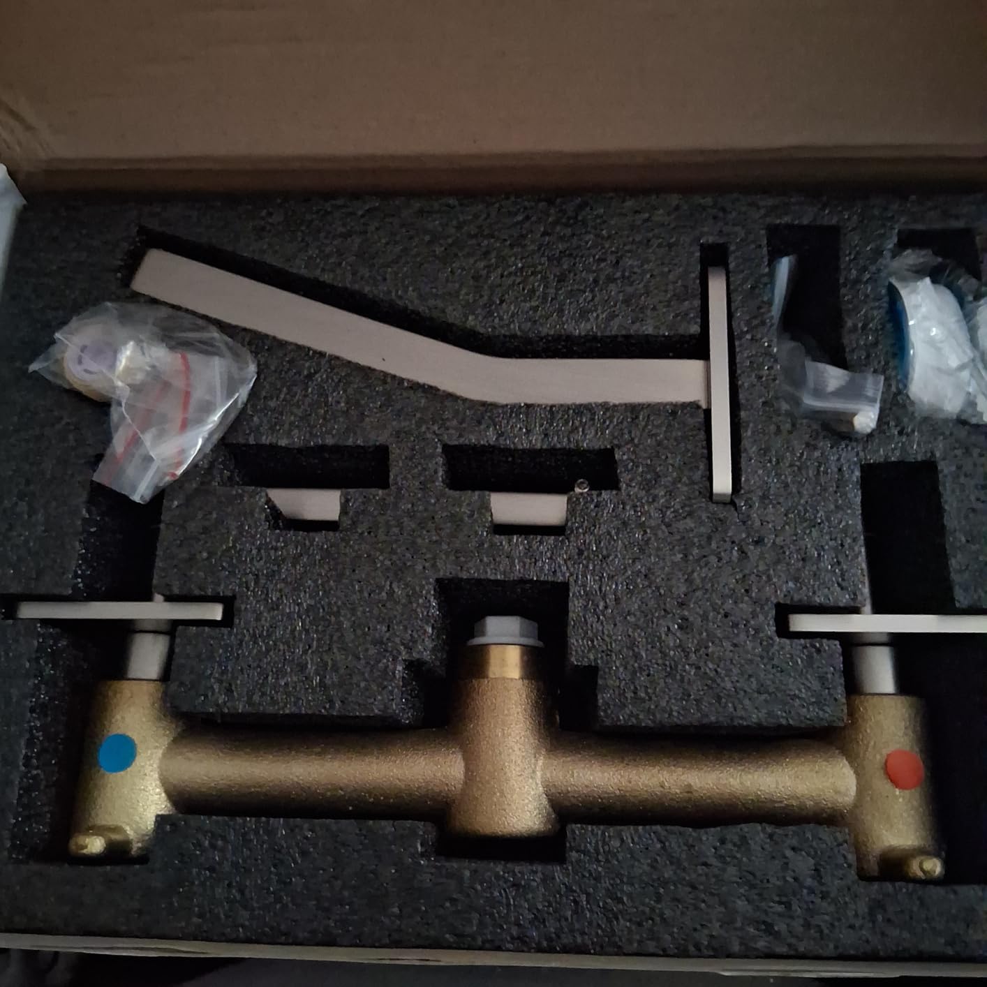 ARCORA Wall Mount Bathroom Faucet: Brushed Nickel Dual Handle Wall Mount Waterfall Vessel Sink Faucet Brass Rough-in Valve Included customer photo 2