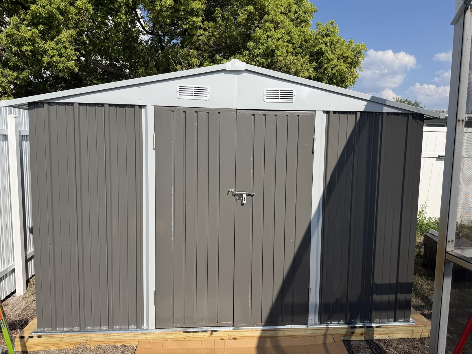 GUNJI 10 x 8 FT Shed Outdoor Storage Shed Metal Garden Shed with Lockable Door Outside Waterproof Tool Shed for Backyard, Patio, Lawn (Gray) customer photo 1