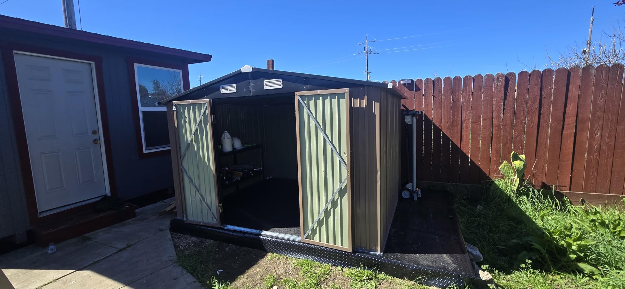 GUNJI 10 x 8 FT Shed Outdoor Storage Shed Metal Garden Shed with Lockable Door Outside Waterproof Tool Shed for Backyard, Patio, Lawn (Gray) customer photo 2