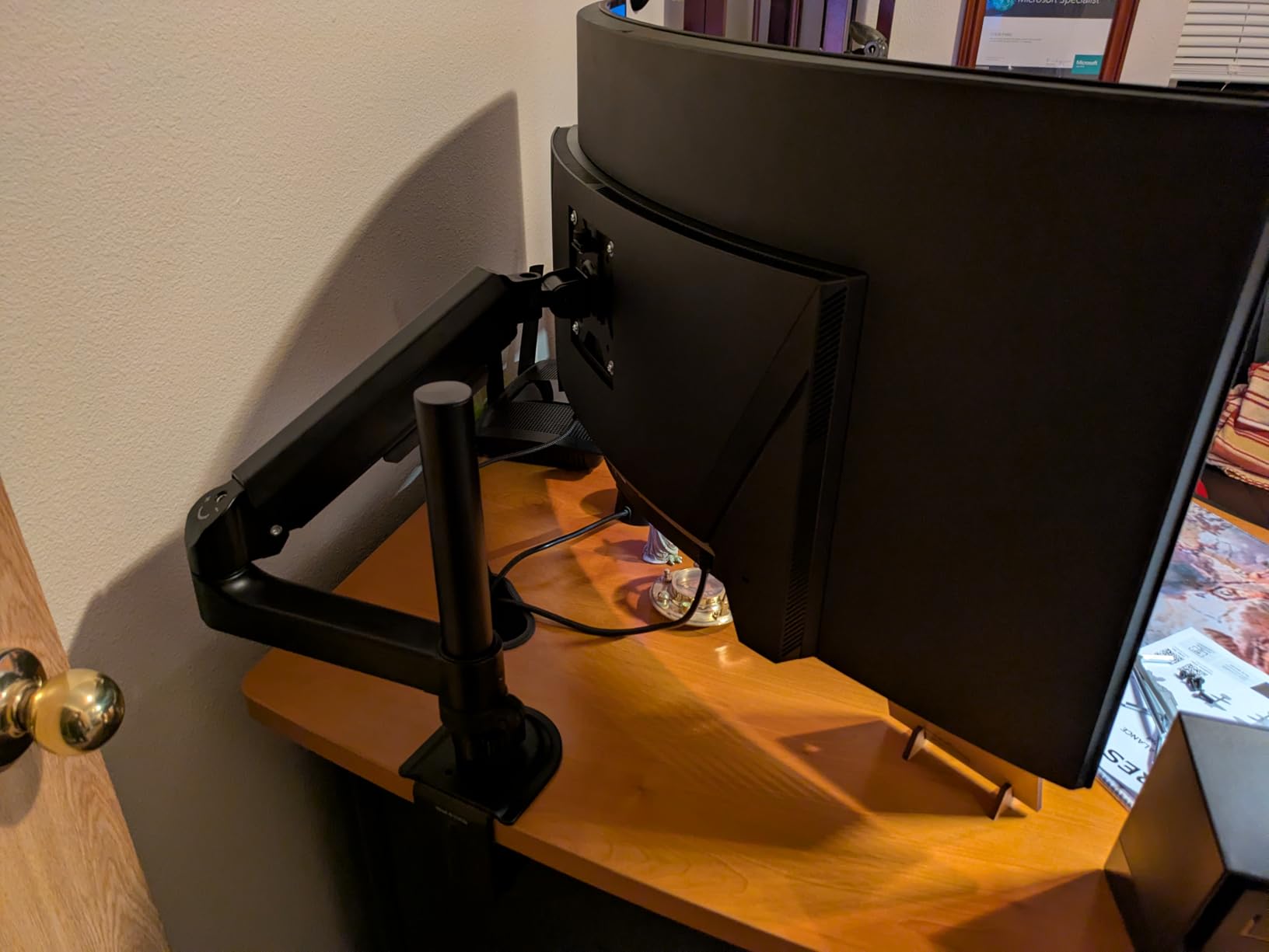 ARES WING Dual Monitor Mount - Ultrawide Monitor Arm for 40 34 32 27 Inch Heavy Duty Curved Screen Up to 26.4 lbs with Clamp/Grommet Desk Mount, 75/100 Vesa Mount, Black customer photo 1