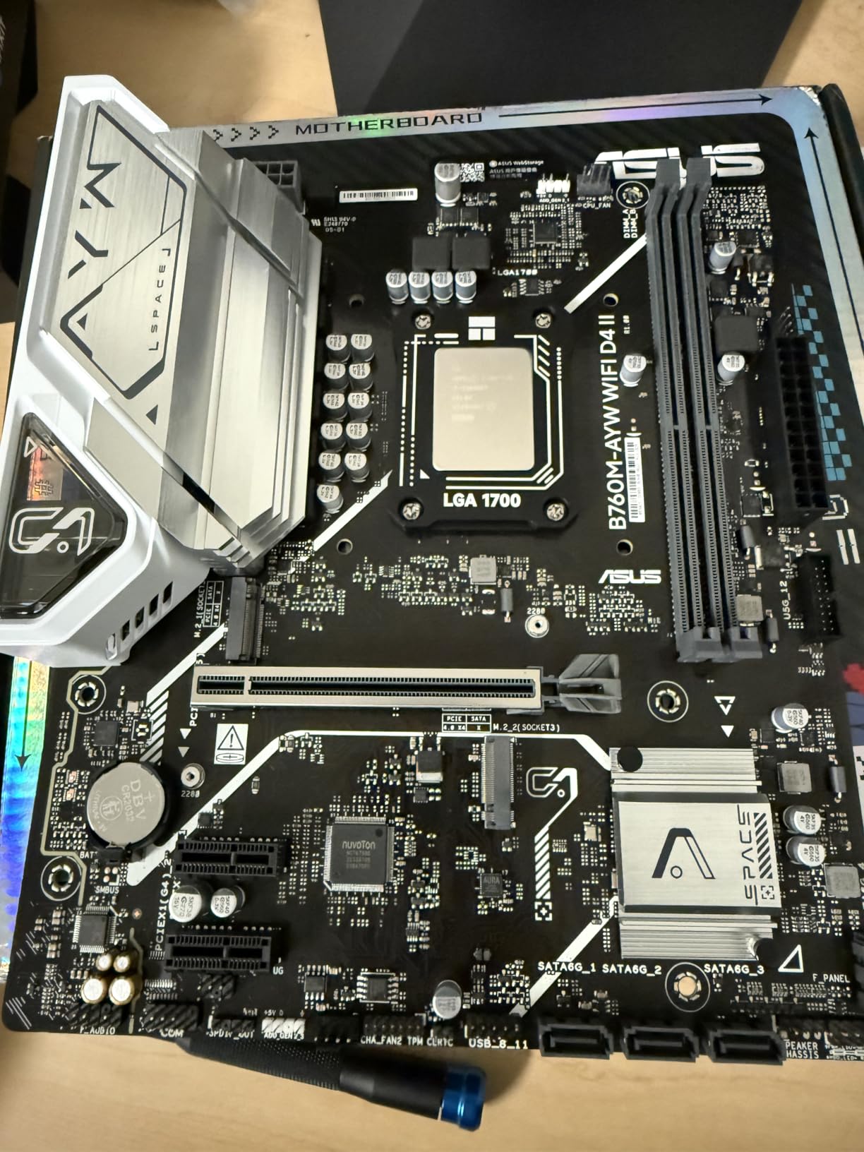 ASUS B760M-AYW WiFi D4 II Intel B760 (LGA 1700) microATX mATX Motherboard, PCIe 5.0 x16 Support, Two M.2 Slots, DDR4, Realtek 2.5Gb Ethernet, Wi-Fi 6, HDMI, SATA 6 Gbps, Front USB 5Gbps, Aura Sync customer photo 2