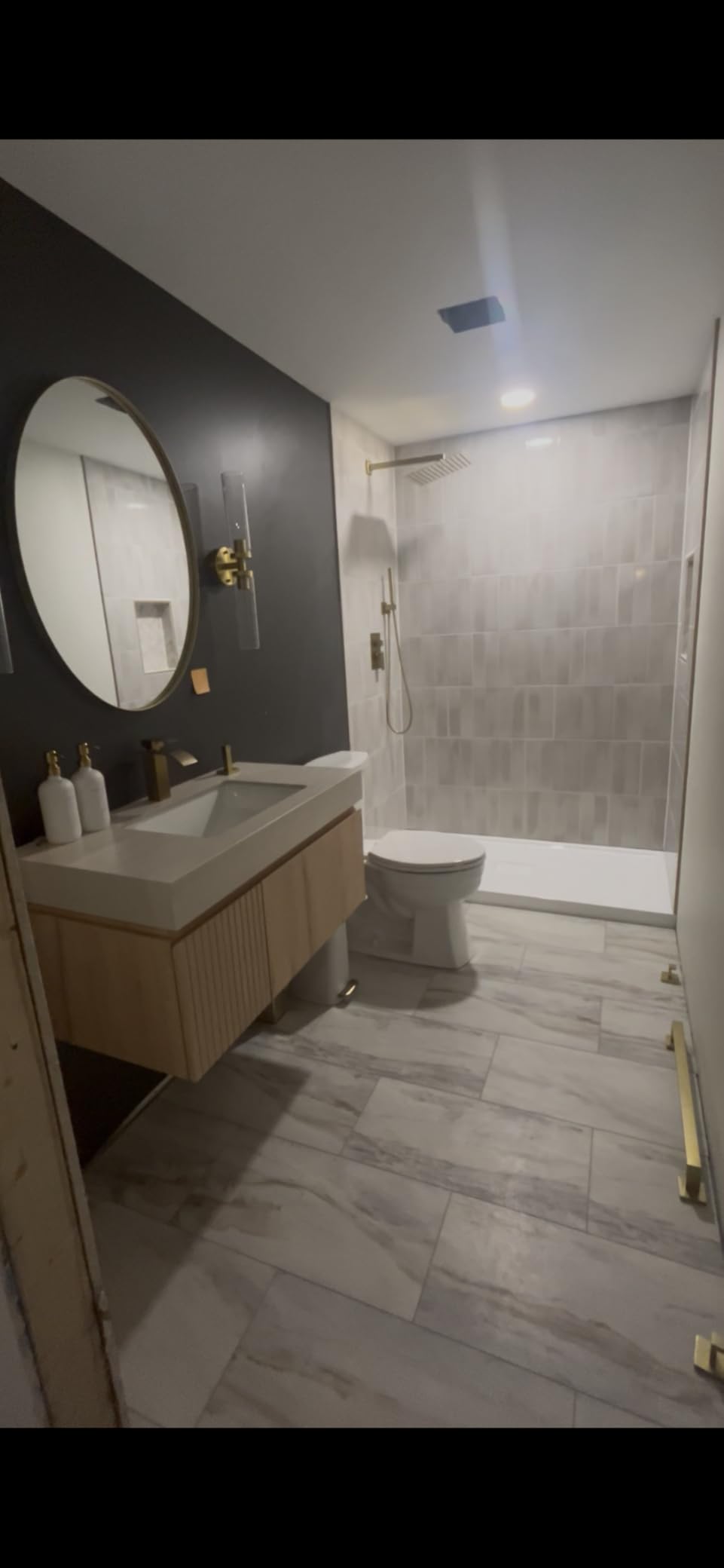 Ambrovina 36 inch Bathroom Vanity with Sink, Wall Mounted Storage Vanities with Drawer and Door, Roma Travertine-Pattern Countertop and Ceramic Basin, Pre-Assembled Cabinet, Light Wooden Color customer photo 1