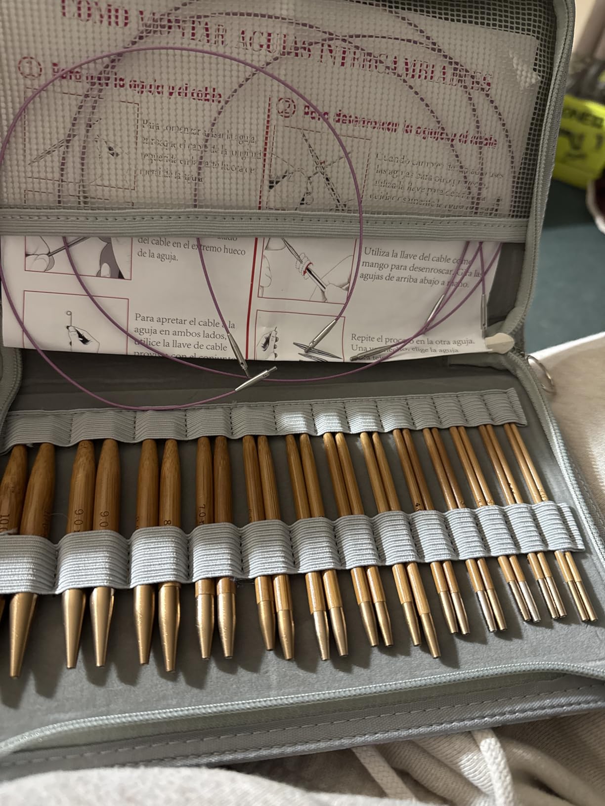 Yarniss Bamboo Circular Knitting Needle with Case,13 Pair Interchangeable Knitting Needles with Flexible Cables 3.5mm~10.0mm, 4-Inch Round Knitting Needle US Size 2.5~15 customer photo 2