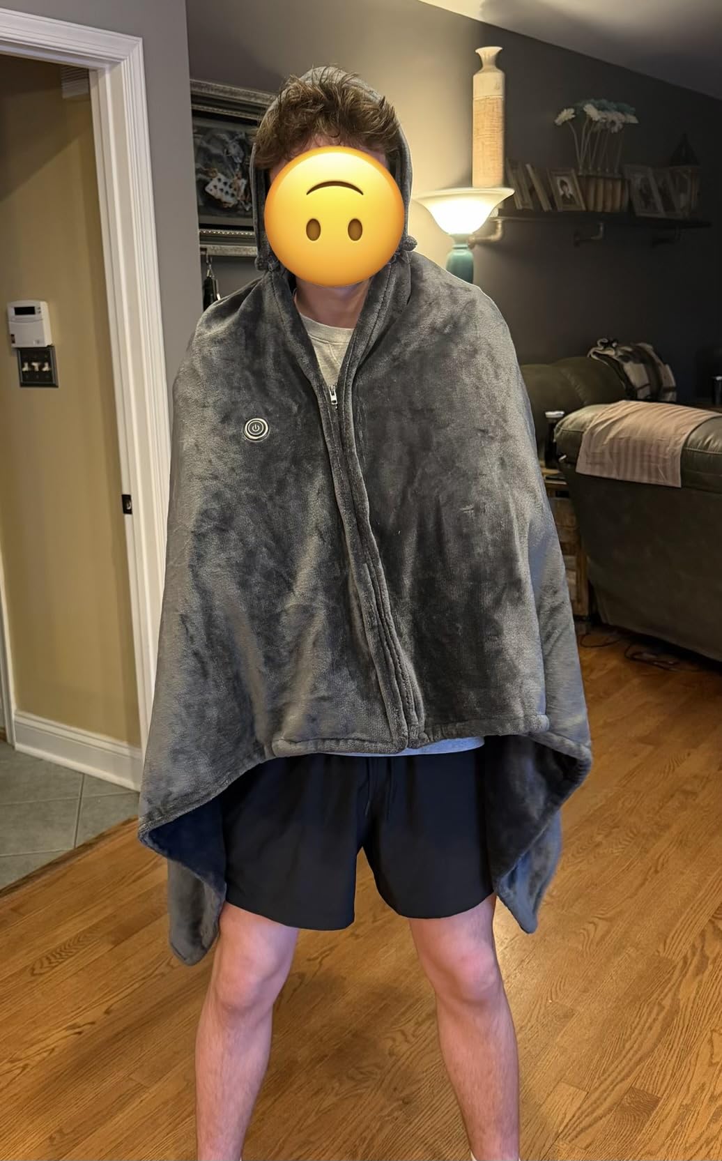 Cordless Heated Blanket with Hood, Rechargeable Wearable Heated Blanket Battery Powered with Strong Battery, 9 Heating Zones, 3 Levels, Portable Heated Throw Blanket, Camping (Comfort Deep Gray) customer photo 1