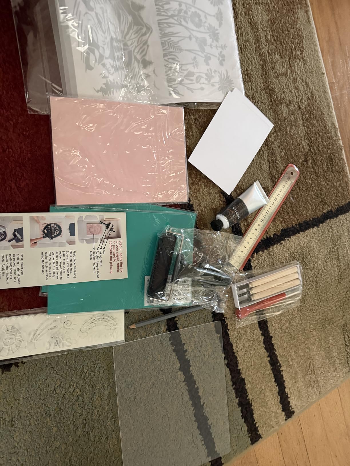Xenolog Super Value Block Printing Kit - Includes Lino Cutter, Printing Ink, Linoleum Blocks, Brayer, Transfer Paper, Stencils, Postcards, Paint Palette, Ruler & Pencil customer photo 1