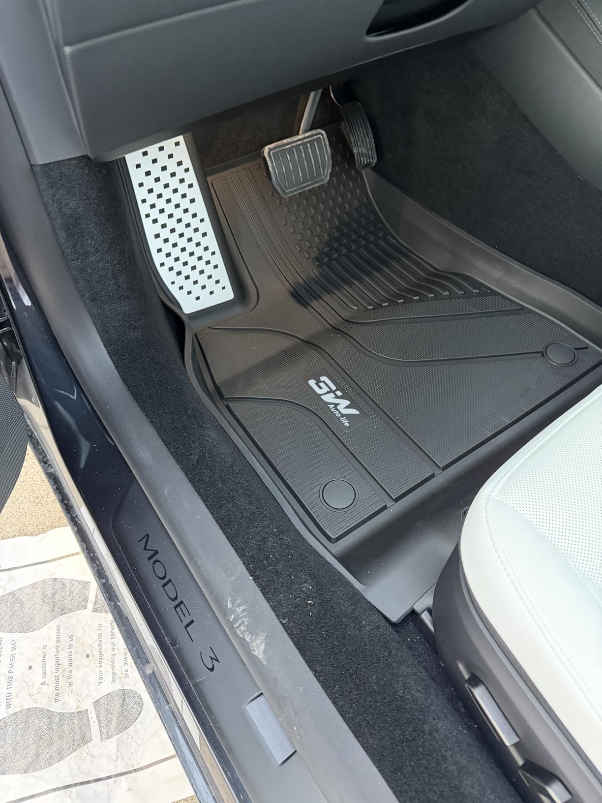 3W Tesla Model 3 Floor Mats 2026 2025 2024 with Mental Pedal, Full Set with Seatback Protector, Highland All Weather Custom Fit Rear Trunk Mat Accessories Black customer photo 2