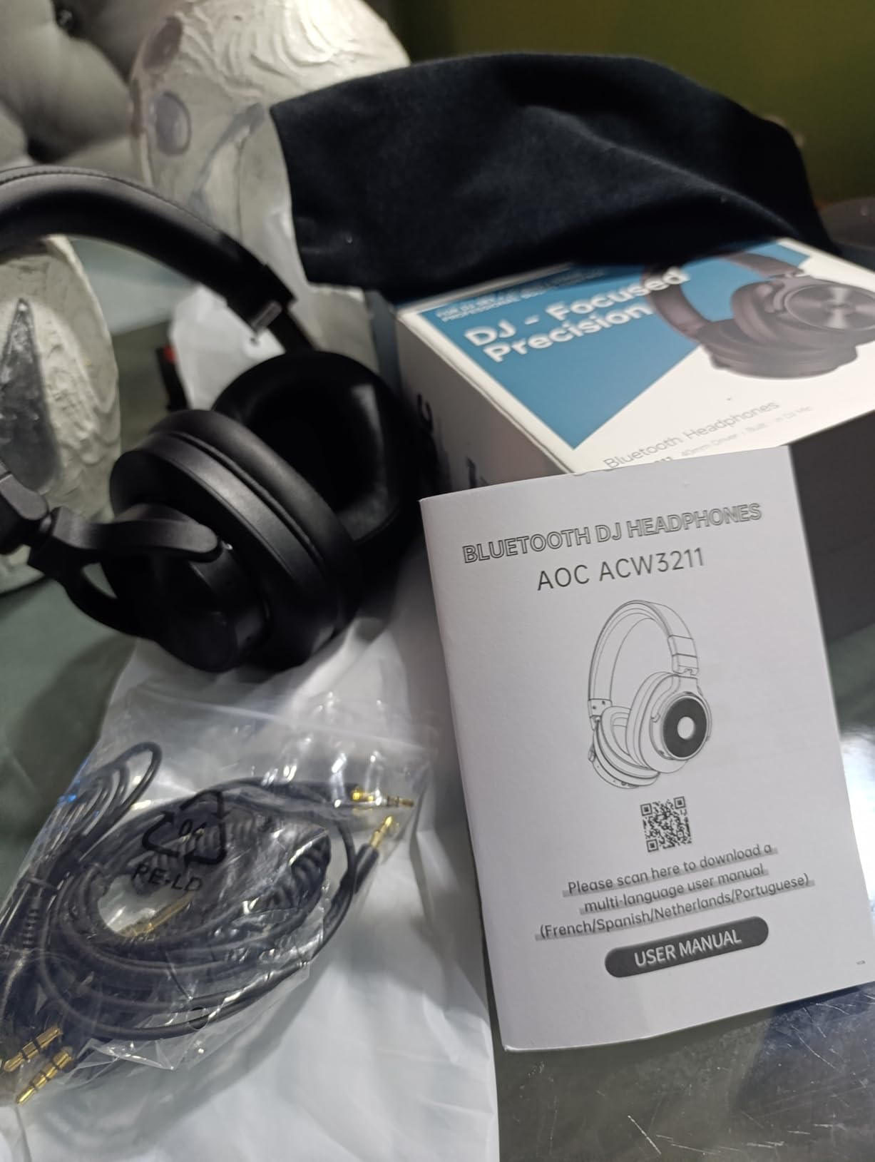 AOC Bluetooth Over Ear Headphones, Wireless Studio Monitor & Mixing DJ Headphones with 72H Playtime, Hi-Res, Built-in Mic, 3.5mm/6.35mm Wired Audio Jack for Guitar AMP, Podcast, PC Gaming - Black customer photo 1