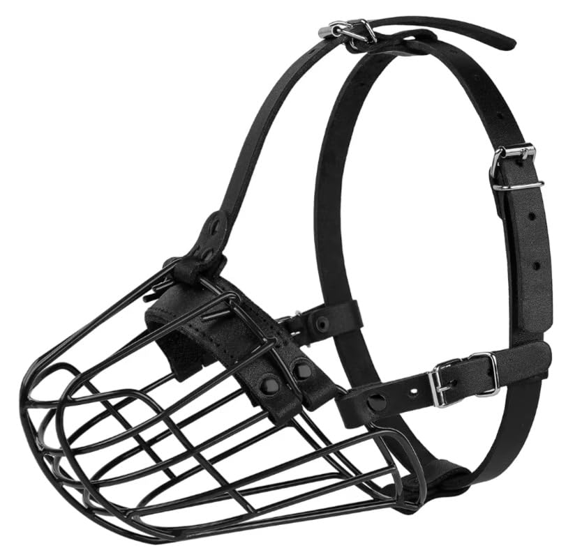 Pitbull Dog Muzzle Metal Mask Amstaff Secure Wire Basket Adjustable Durable Leather Straps for Large Dogs (Black) customer photo 1