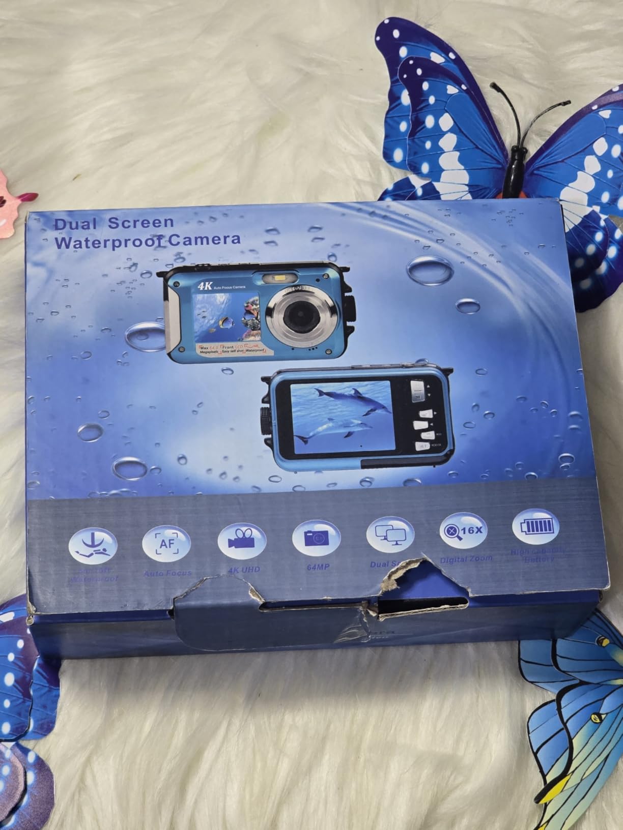 4K Underwater Camera 64MP Autofocus 16FT Waterproof Camera Dual-Screen Selfie 16X Underwater Camera for Snorkeling Waterproof Compact Floatable Digital Camera with 32GB Card,Blue customer photo 2