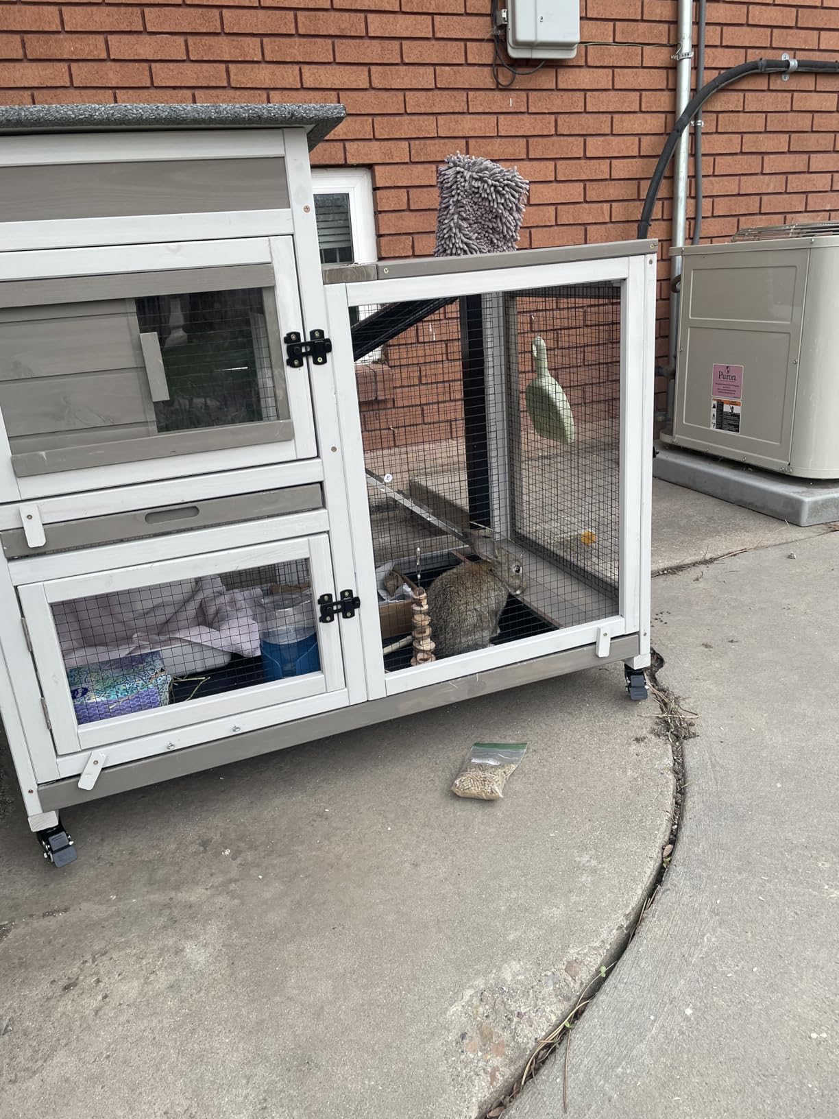 2 Story Rabbit Hutch Indoor & Outdoor, Wooden Rabbit Cage with 2 Leak-Proof Pull-Out Trays, 4 Wheels, Ramp, Chew-Anti Metal Strip for Rabbit, Guinea Pig, Hamster (36