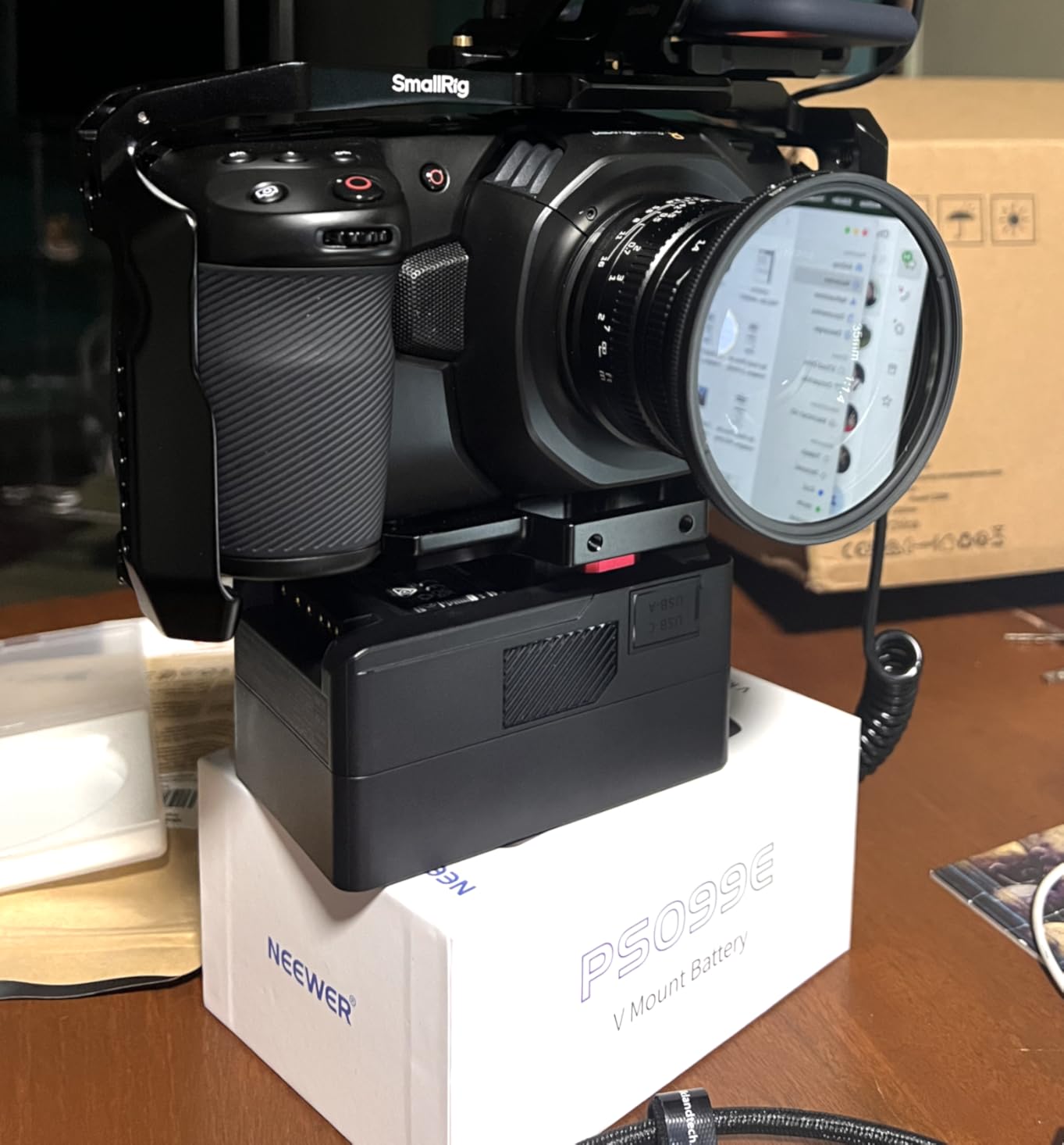 NEEWER Mini V Mount Battery, 6800mAh 99Wh V Lock Battery, PD65W Fast Charging/D Tap/BP/USB A/Dual DC Port/OLED Display for Camcorder Video Camera Compatible with SmallRig BMPCC 4k 6k, PS099E customer photo 1
