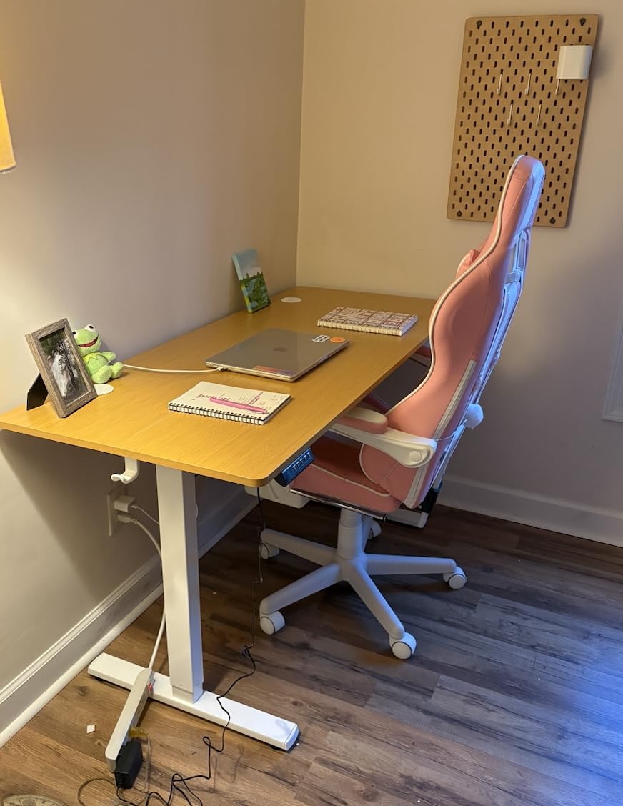 DUMOS 55 Inch Electric Standing Desk Height Adjustable, Sit to Stand Computer Workstations Large Work PC Table Home Office Writing Gaming Desks with Memory Presets for Walking Pad, Bedroom, White customer photo 2