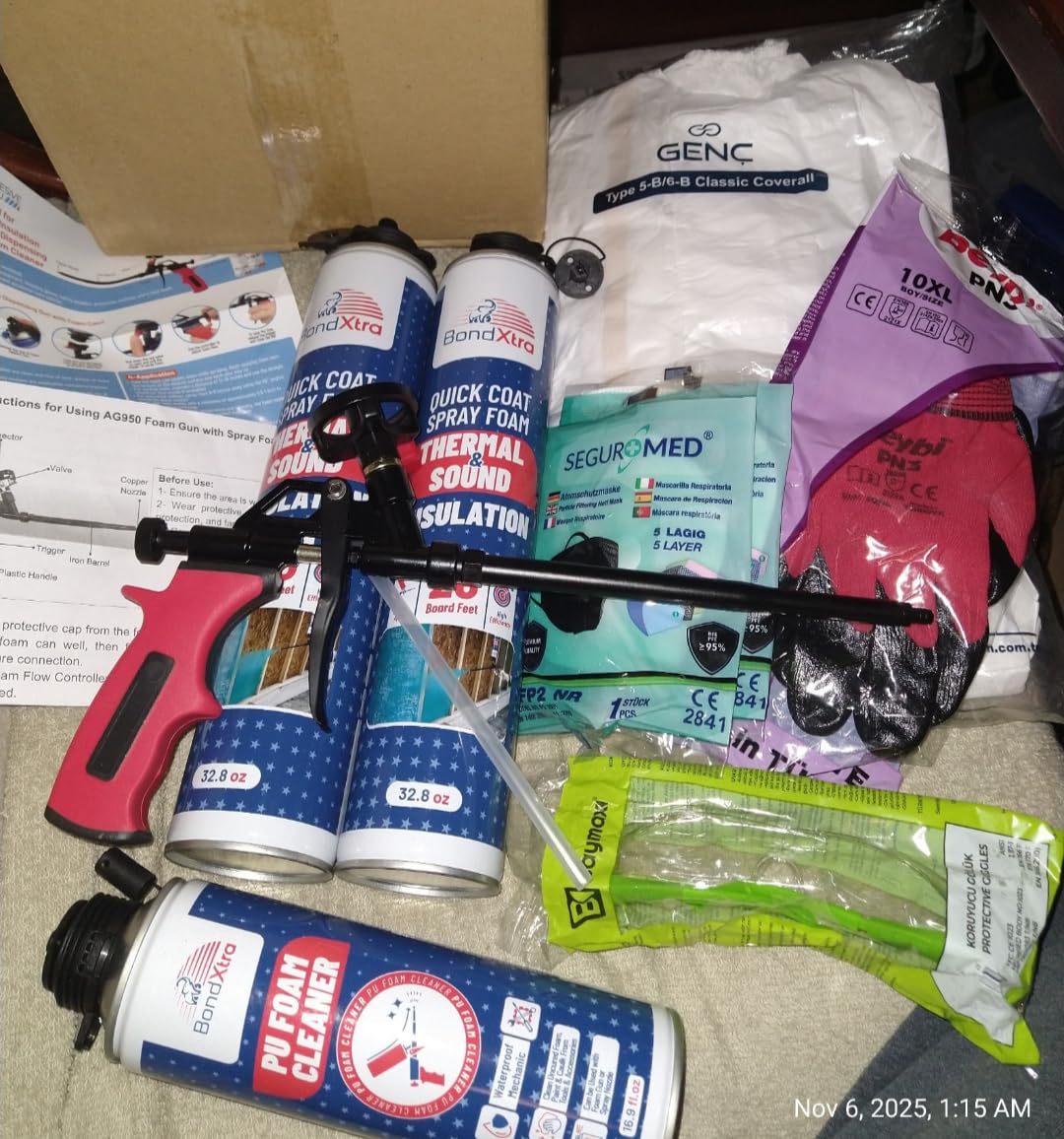 Spray Foam Insulation Kit (18 x 32.80 oz/930 gr - 480 Board feet), Self-Expanding Adhesive Foam, Closed Cell Heat Insulation & Acustic Spray with Cleaner and Dispensing Gun - 18 Pack customer photo 1
