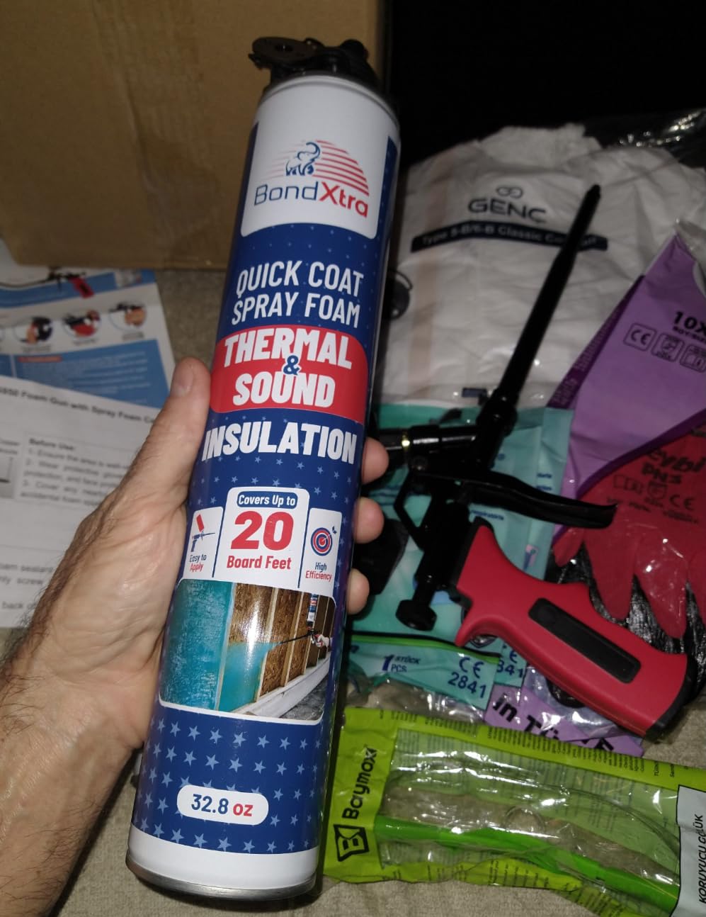 Spray Foam Insulation Kit (18 x 32.80 oz/930 gr - 480 Board feet), Self-Expanding Adhesive Foam, Closed Cell Heat Insulation & Acustic Spray with Cleaner and Dispensing Gun - 18 Pack customer photo 2