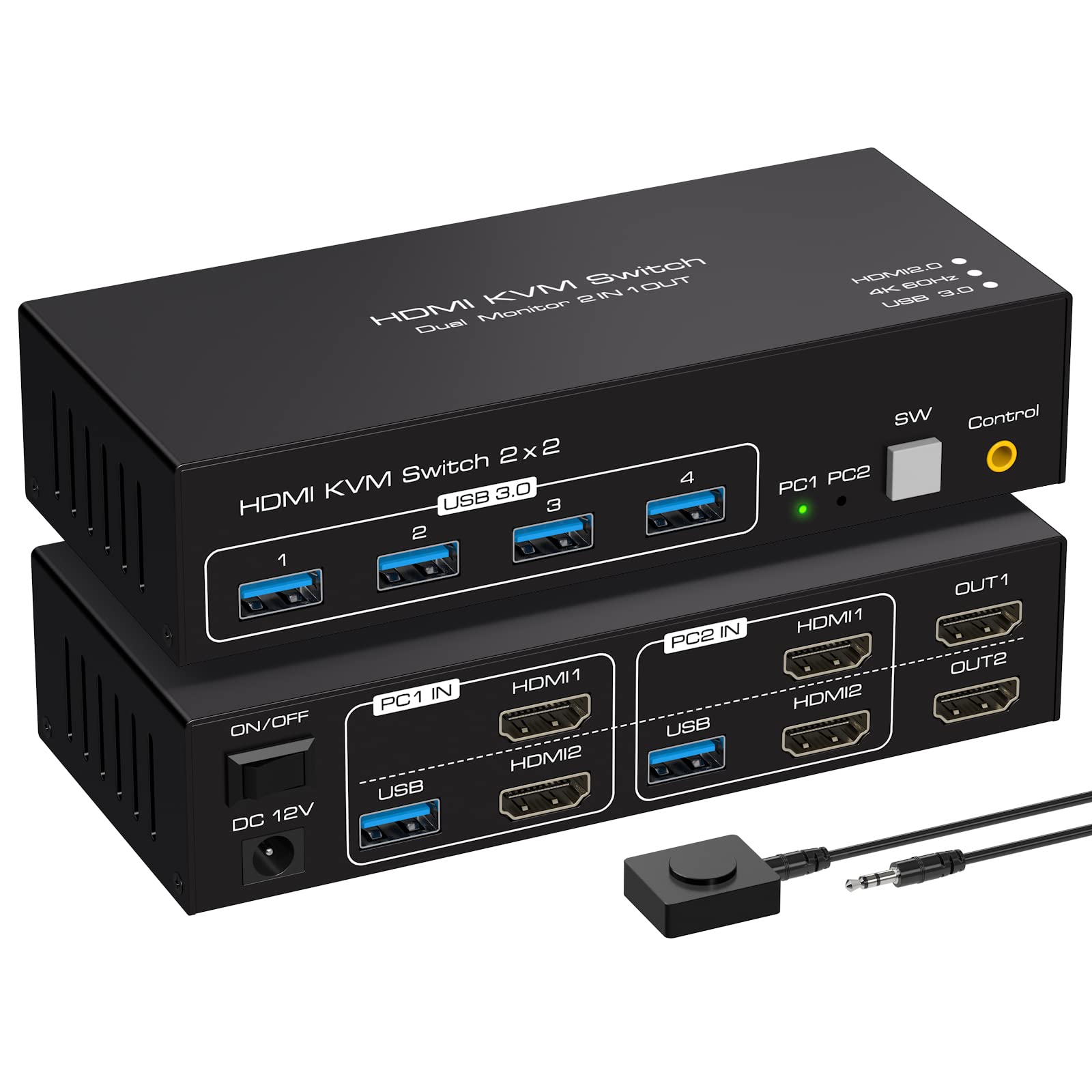 Dual Monitor KVM Switch HDMI Two Port 4K 60Hz KVM Switch for 2 Computers 2 Monitors with 4 USB 3.0 Ports Support Copy and Extended Display and Desktop Control Including USB 3.0 Cable customer photo 1