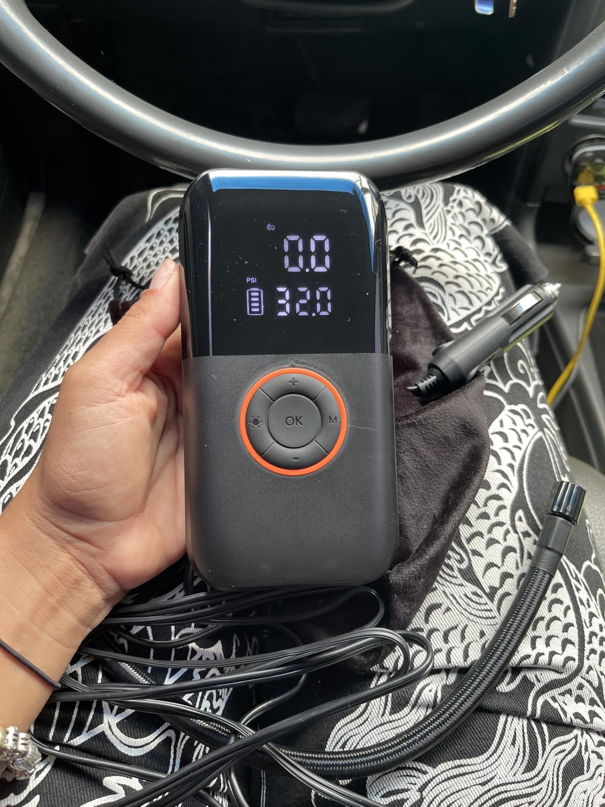Tire Inflator Portable Air Compressor, 150PSI Cordless Tire Pump, 12V DC & Battery Dual Power, Auto Shut-Off Air Pump for Car, Motorcycle, Bike, Ball - LED Light & Digital Display, Car Gifts for Men customer photo 2