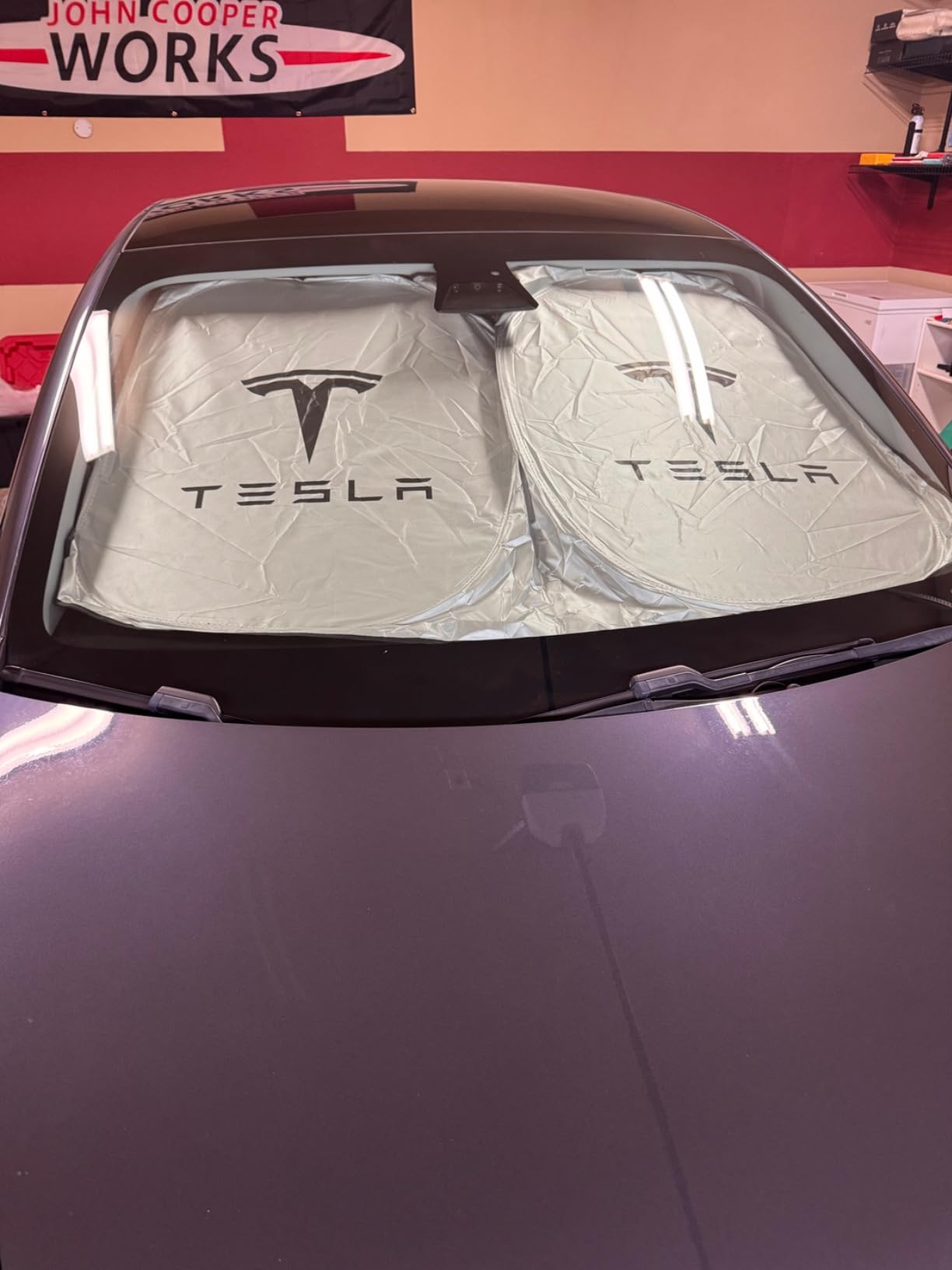 300T Sunshade for Tesla Model Y Model 3, Car Accessories 2026 for Tesla, Front Window Sunshade with Organizer Bag, Gifts for Tesla Owners customer photo 1