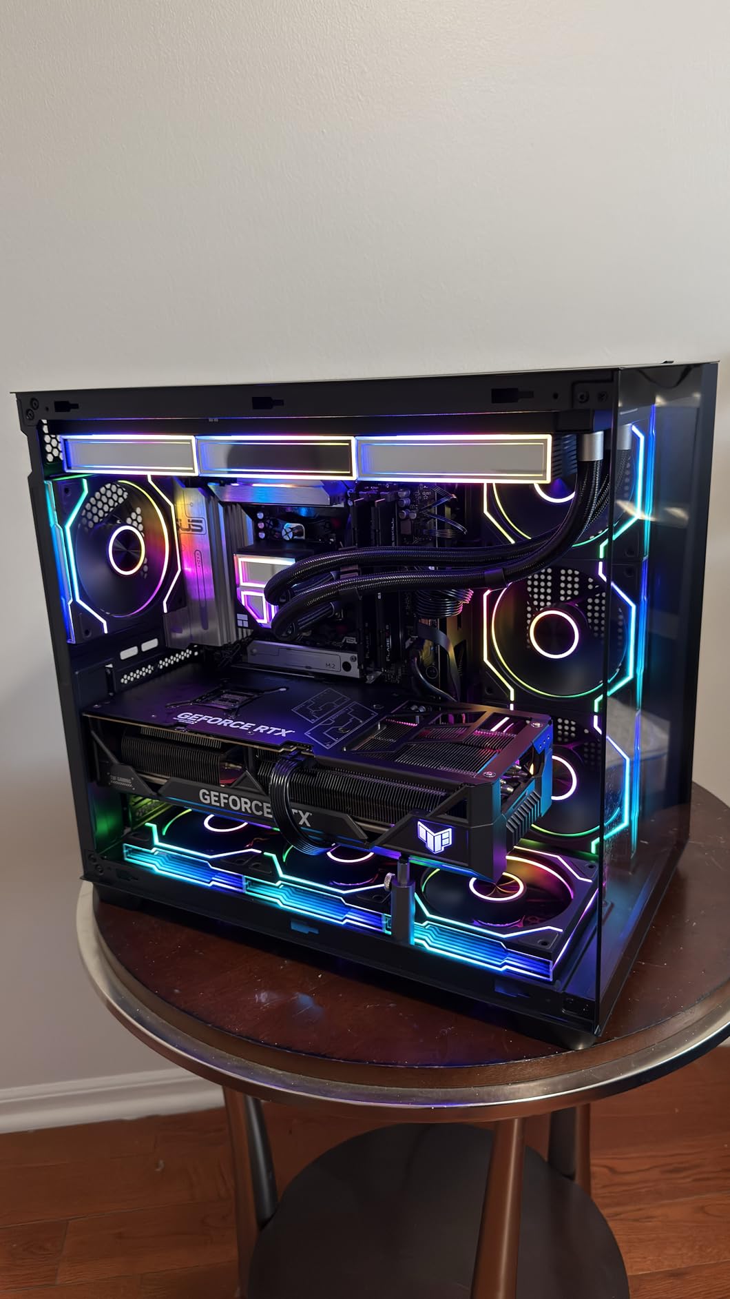 MUSETEX Y6 PC Case, Pre-Installed 7 Infinity Mirror PWM ARGB Fans, ATX Mid Tower Computer Case, Gaming PC Case with Type-C, 270° Full View Tempered Glass, Black customer photo 1