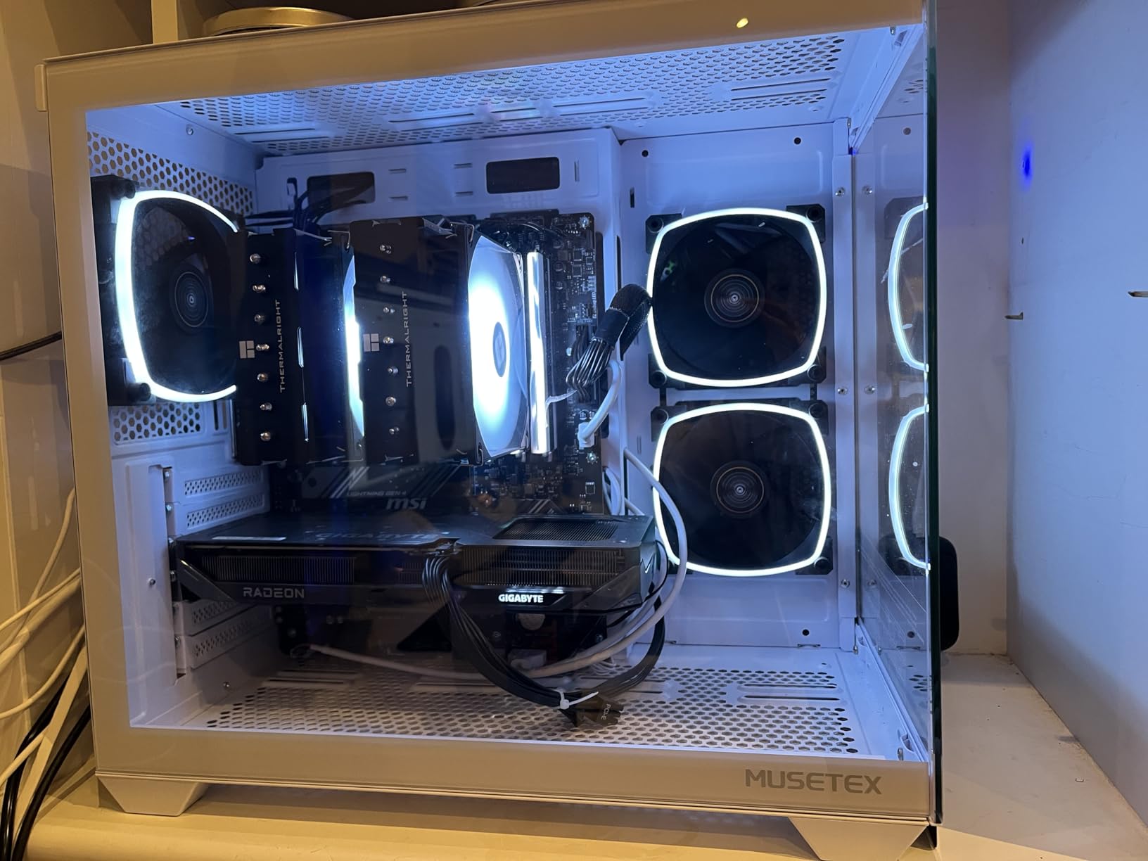MUSETEX Y6 PC Case, Pre-Installed 7 Infinity Mirror PWM ARGB Fans, ATX Mid Tower Computer Case, Gaming PC Case with Type-C, 270° Full View Tempered Glass, Black customer photo 2