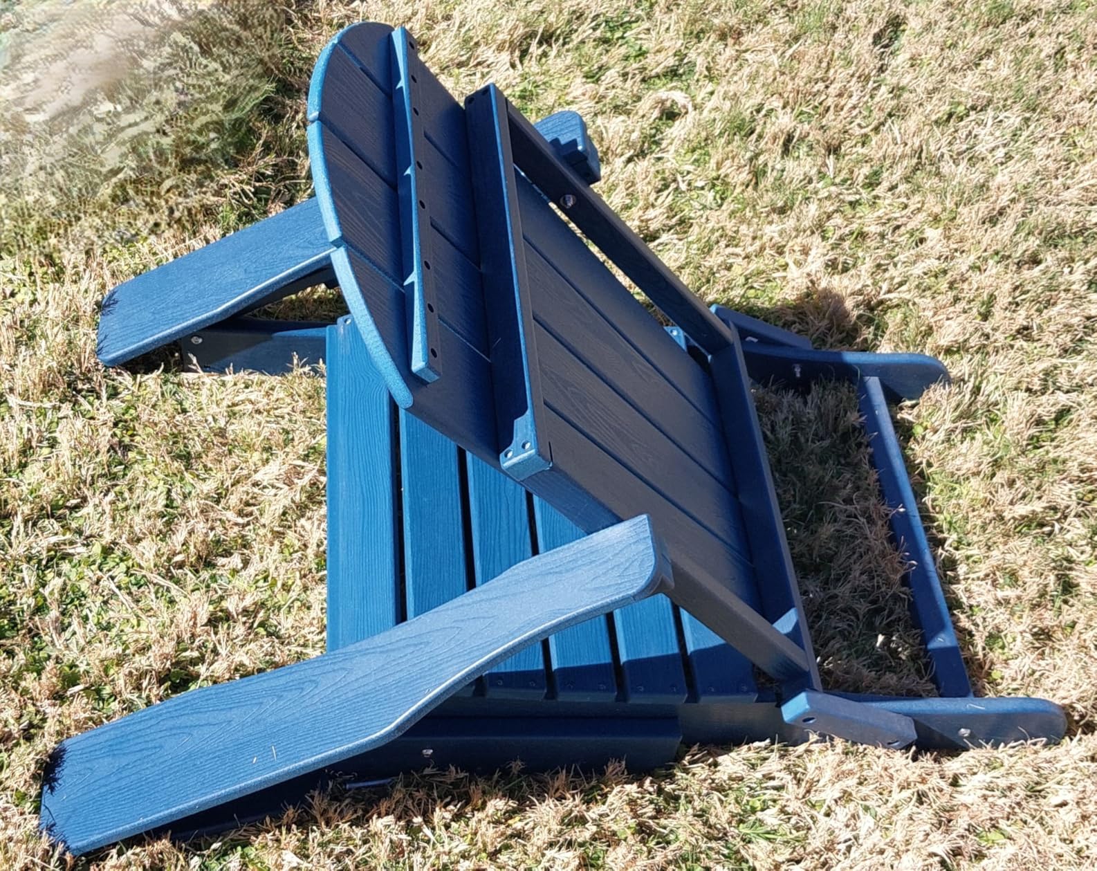 Folding Adirondack Chair Set of 2 with Side Table, All-Weather HDPE Outdoor Chair, Wooden Textured with Cup Holder for patios, Decks, Gardens, fire pits, Navy Blue customer photo 2