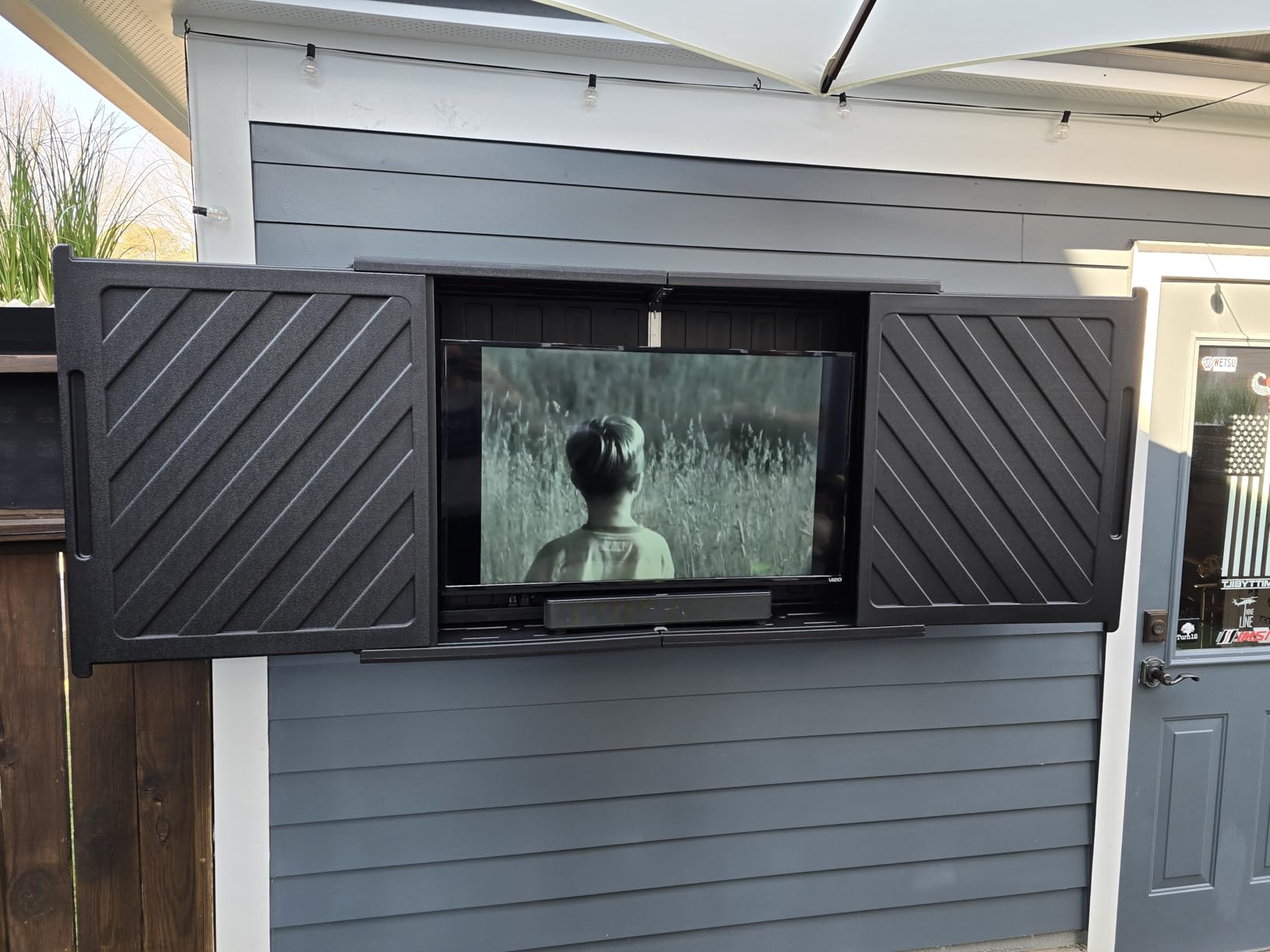 Outdoor TV Cover 55 inch Weatherproof, Hard Outdoor TV Enclosure with Frosted Plastic, Adjustable TV Wall Mount Bracket Included(36-55inch) customer photo 2