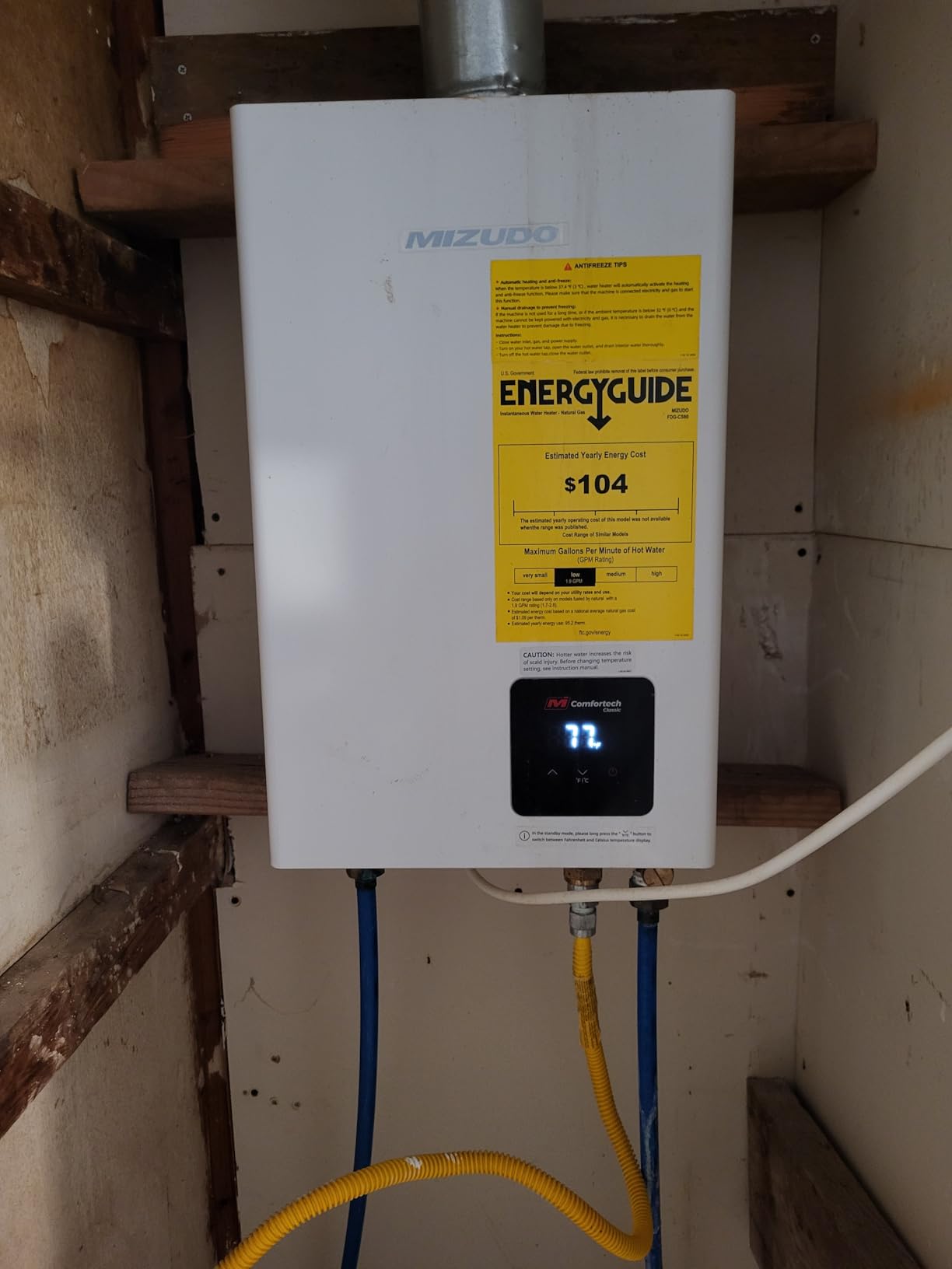 MIZUDO 199K Tankless Water Heater Natural Gas Max 10.3 GPM 199,000 BTU Indoor Direct Vent, WiFi & APP Smart Control customer photo 2