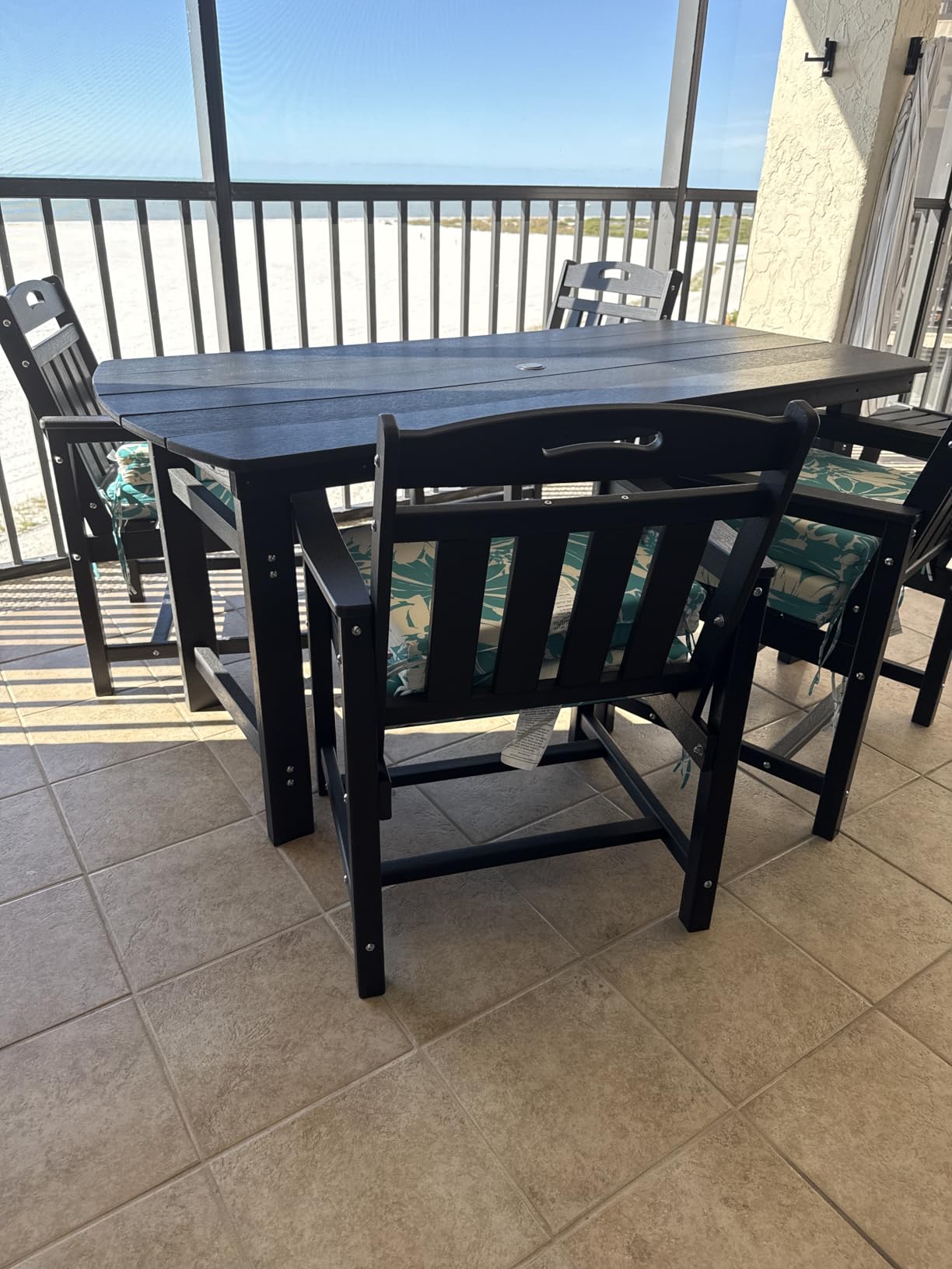 HDPE Outdoor Dining Set, Patio Table and Chairs Set, All-Weather 7-Piece Outside Table and 6 Chairs, 2
