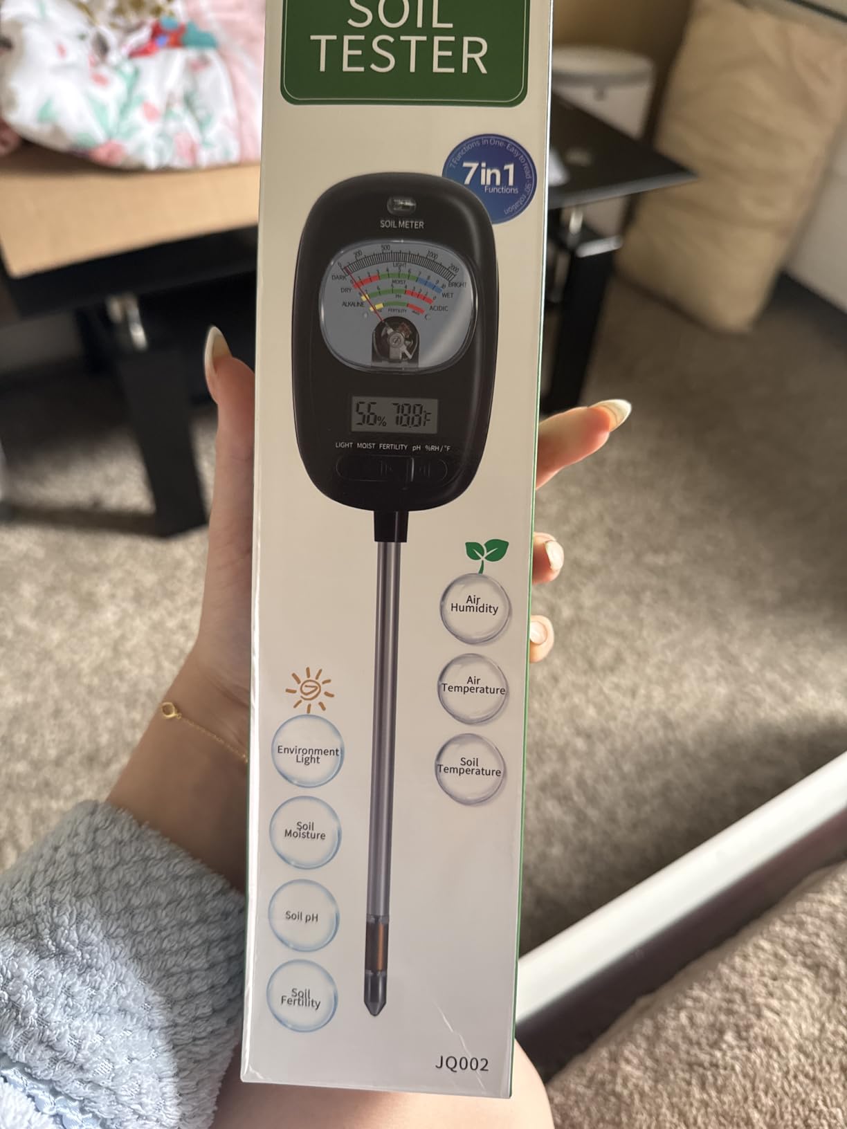 HSLGOVE Soil Test Kit, 7-in-One Soil Moisture Meter/Soil PH Meter/Fertility, Dual Screen Soil Tester w/Digital Soil Temp/Air Temp&Humidity for Plants Gardening,Lawn,Farm Indoor&Outdoor-Lvory White customer photo 2