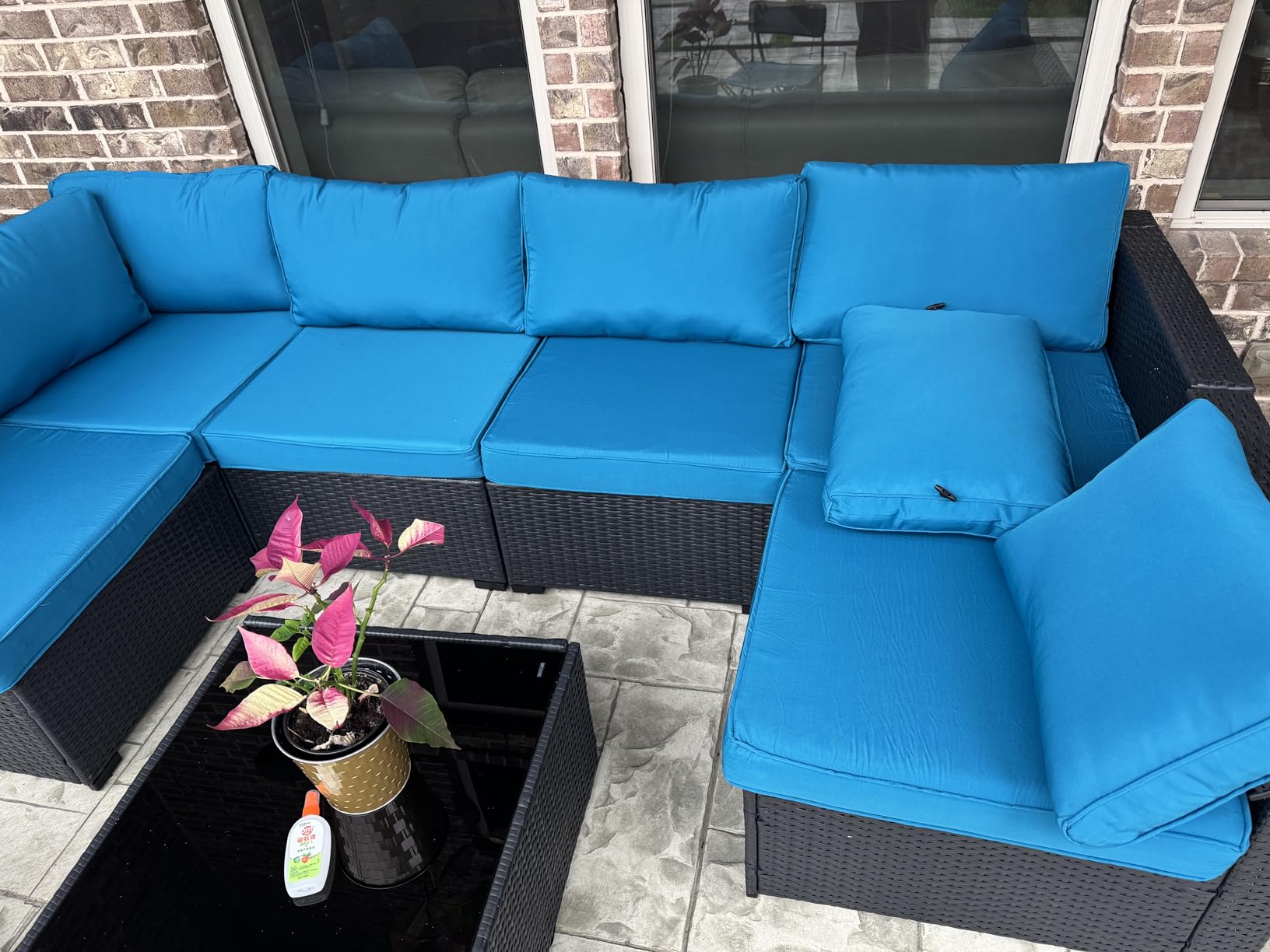 Aoxun Patio Furniture Set, 7 Piece Outdoor Sectional Sofas with Waterproof Cover, Wicker Rattan Outdoor Furniture Patio Conversation Set for Backyard, Garden Peacock Blue customer photo 1