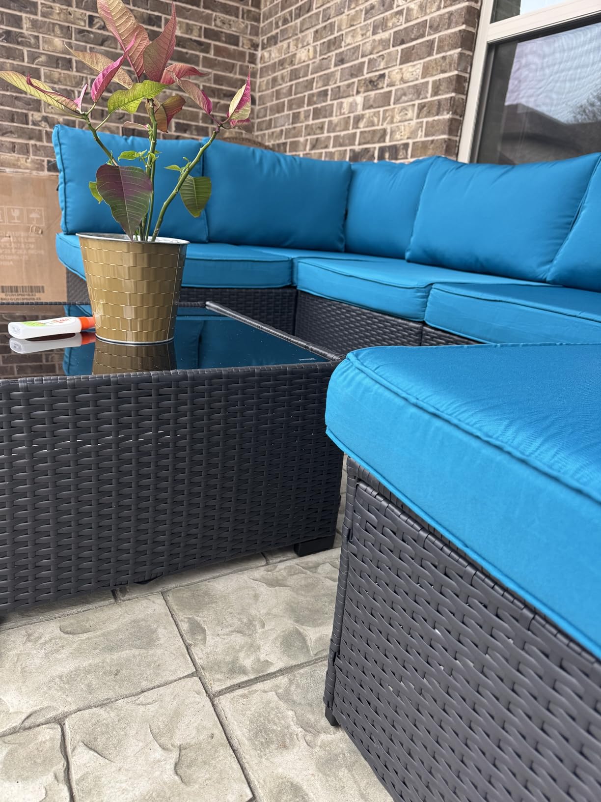 Aoxun Patio Furniture Set, 7 Piece Outdoor Sectional Sofas with Waterproof Cover, Wicker Rattan Outdoor Furniture Patio Conversation Set for Backyard, Garden Peacock Blue customer photo 2