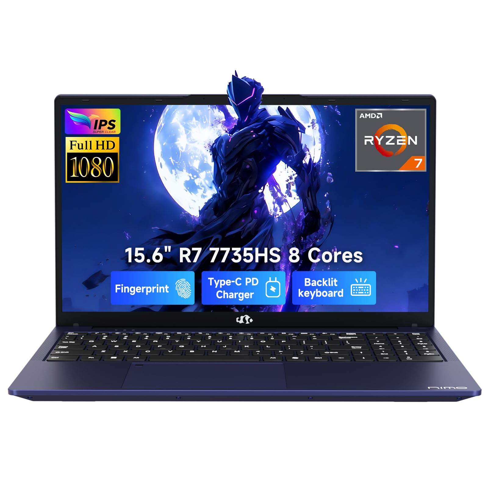 NIMO 2026 Laptop, 8 Cores AMD R7 7735HS 32GB DDR5 RAM 1TB SSD (Up to 4.75GHz, Beat i7-12650H) Gaming Laptop with Radeon 680M GPU, 15.6