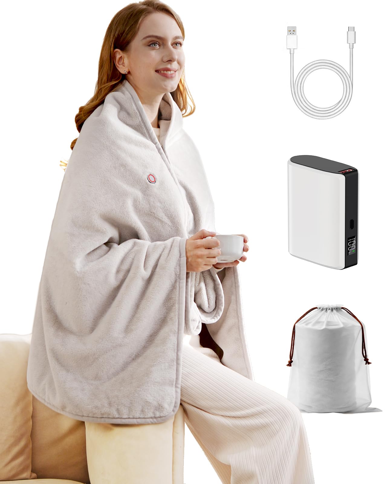 Cordless Heated Blanket with Battery Pack - Rechargeable Heated Shawl & Portable Heated Throw,Far-Infrared Heating,Wearable Blanket for Office,Travel,Car & Outdoor, Gift for People Who Are Always Cold customer photo 1