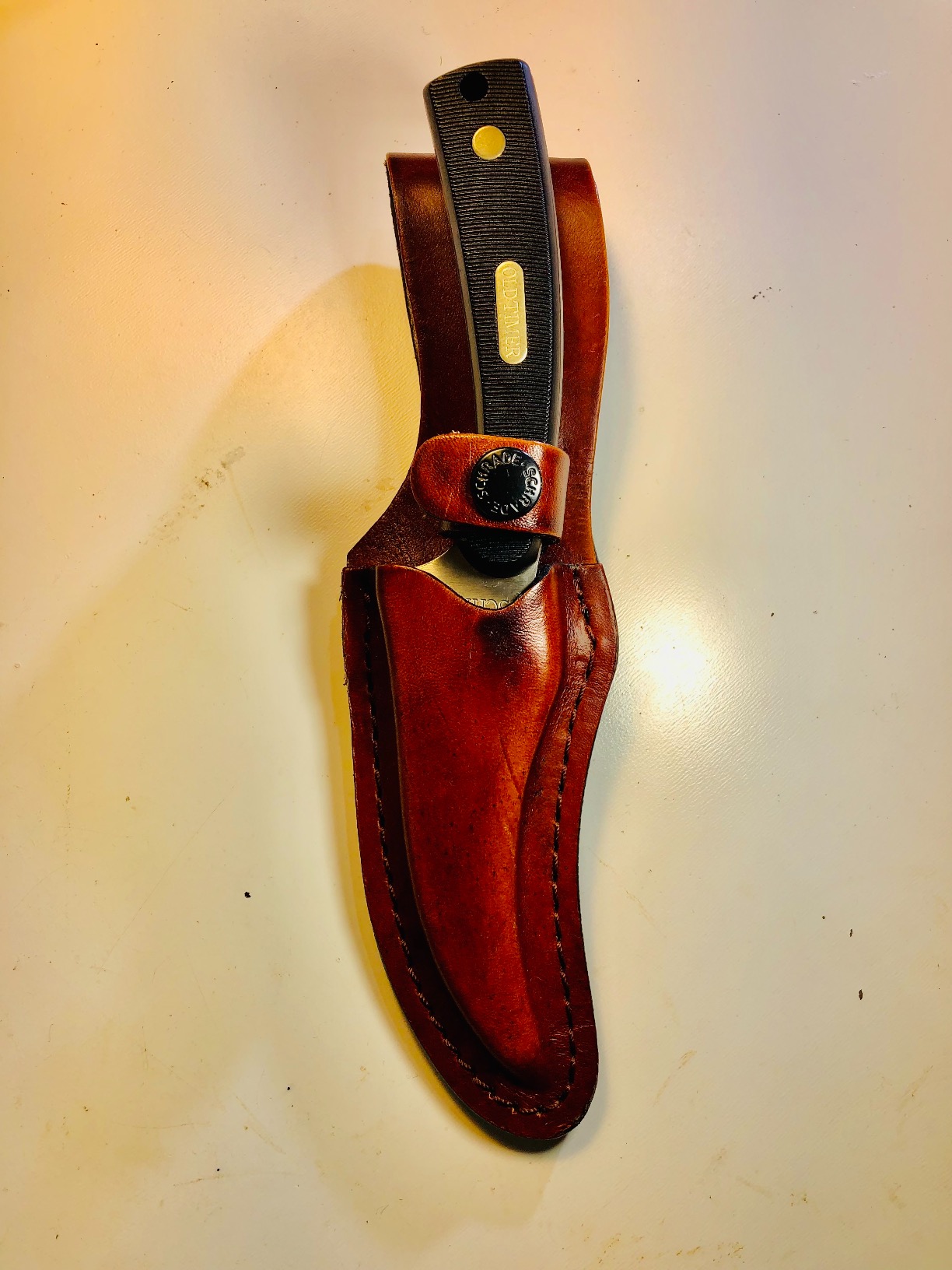 Old Timer 152OT Sharpfinger 7.1in S.S. Full Tang Fixed Blade Knife with 3.3in Clip Point Skinner Blade, Black Sawcut Handle, and Leather Belt Sheath for Hunting, Camping, Skinning customer photo 1