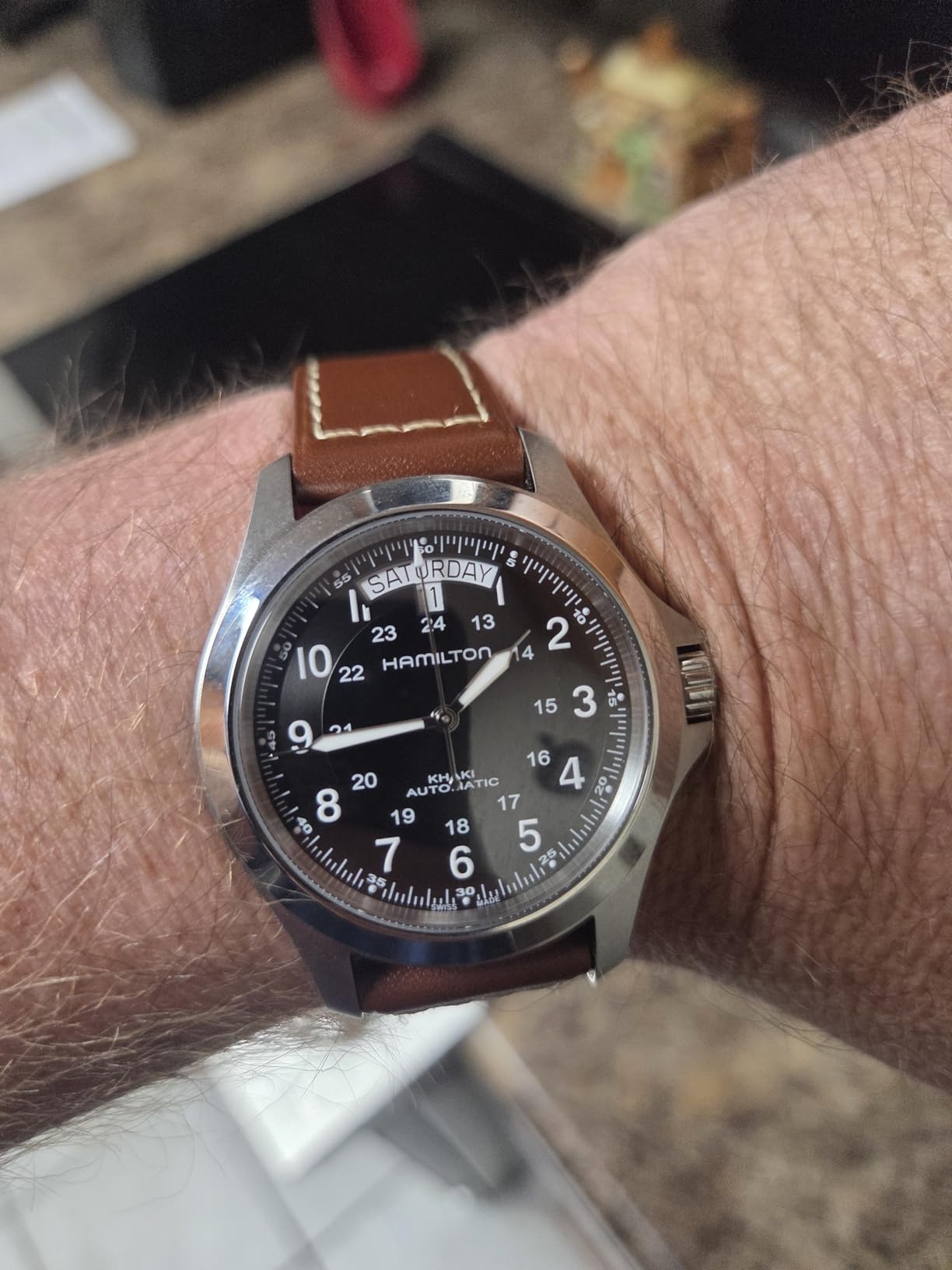 Hamilton Khaki Field King Automatic Men's Watch, 40mm Stainless Steel Case, Swiss Made, Black Dial, Sapphire Crystal, Cow Leather Strap customer photo 1