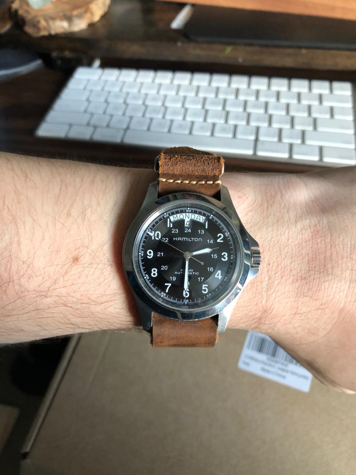 Hamilton Khaki Field King Automatic Men's Watch, 40mm Stainless Steel Case, Swiss Made, Black Dial, Sapphire Crystal, Cow Leather Strap customer photo 2