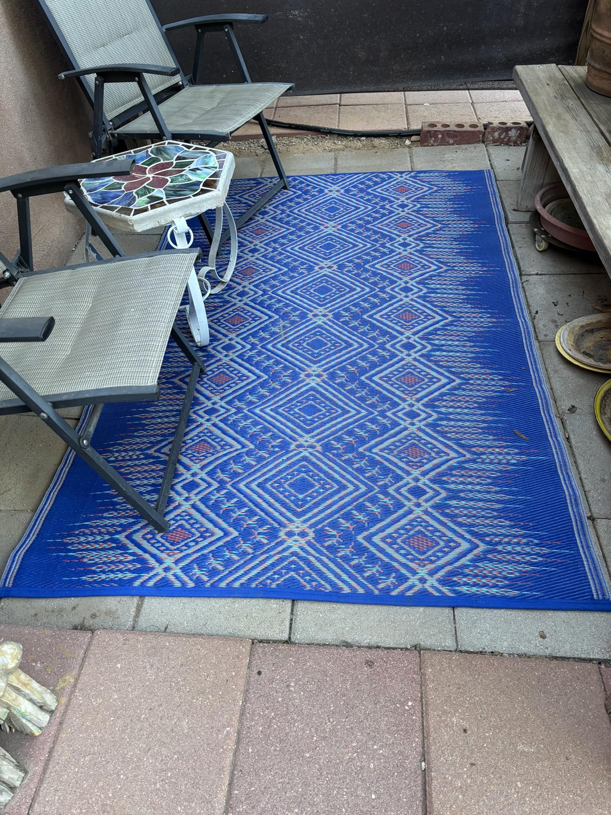Fab Habitat Outdoor Rug - Waterproof, Fade Resistant, Crease-Free - Premium Recycled Plastic - Vintage Boho Kilim - Large Patio, Deck, Sunroom, Camping, RV - Lhasa - Orange & Violet - 6 x 9 ft customer photo 2