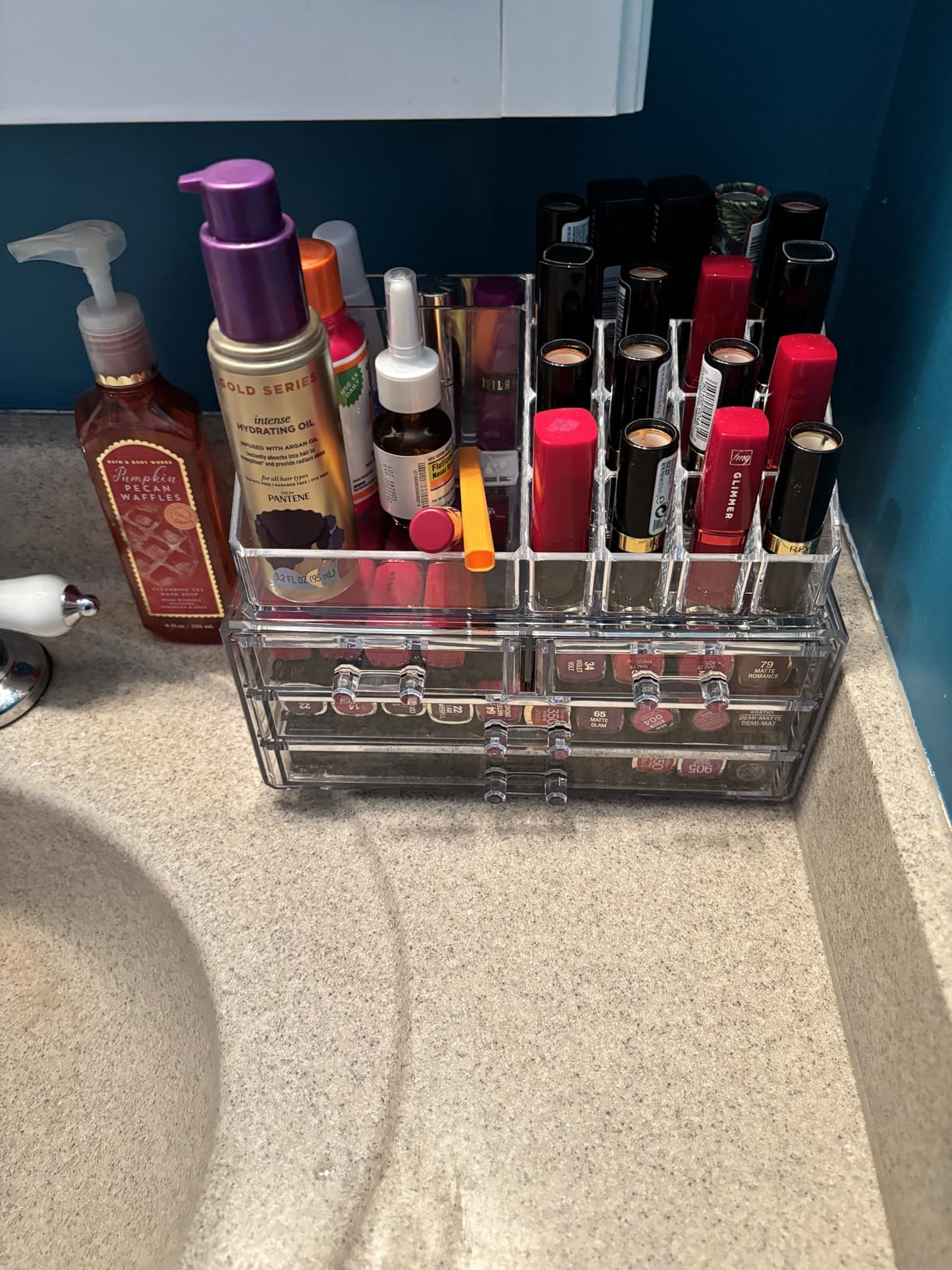 Ikee Design Acrylic Makeup Organizer with 4 Drawers and Removable Top Lipstick Holders, Ideal for Make-up or Accessories, Enhance Your Vanity or Bathroom with Clear Design for Quick Visibility customer photo 1