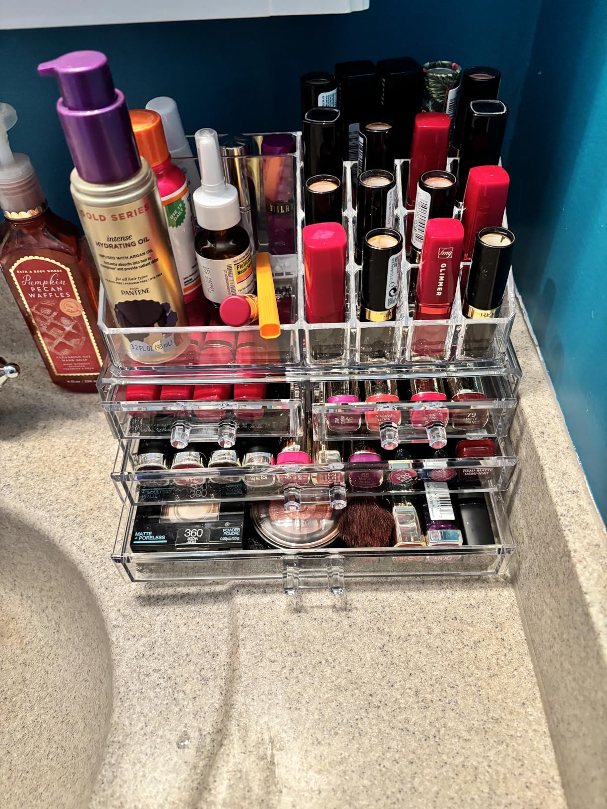 Ikee Design Acrylic Makeup Organizer with 4 Drawers and Removable Top Lipstick Holders, Ideal for Make-up or Accessories, Enhance Your Vanity or Bathroom with Clear Design for Quick Visibility customer photo 2
